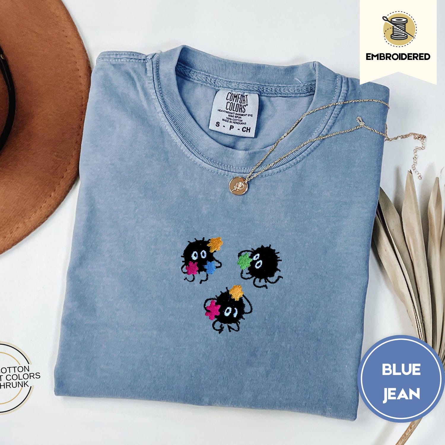 Sprites Cozy Embroidered Comfort ColorsÂ® T-Shirt â Studio Inspired Cottagecore Tee, Cute Anime Aesthetic Shirt, Cozy Autumn Whimsy Gift