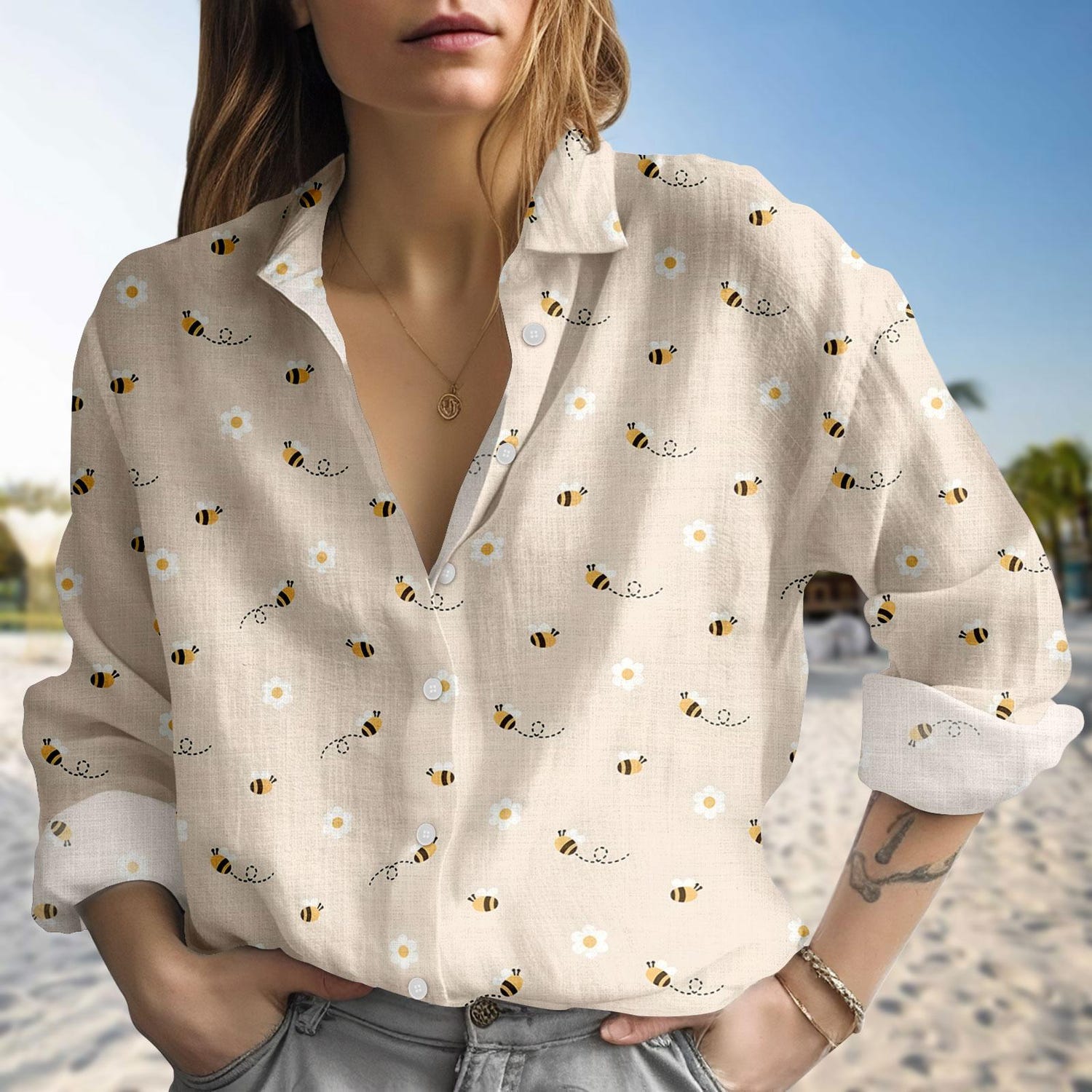 Bee Floral Blouse Shirt, Bee And Wildflower Blouse Shirt, Cottagecore Garden Outfit, Aesthetic Nature Bloue Shirt, Bee Lover Gift Tee