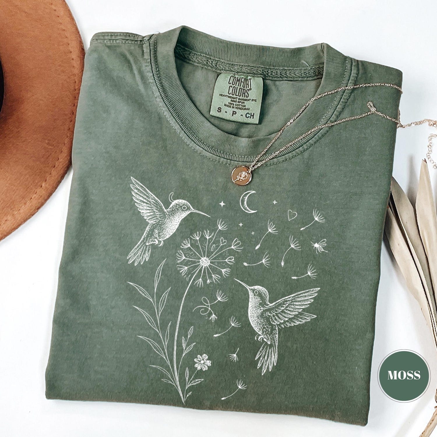 Comfort ColorsÂ® Dandelion Hummingbird T-Shirt, Nature Lover Gift, Womens Clothing, Gardening Tee, Flower Shirt, Cute Wildflowers Aesthetic