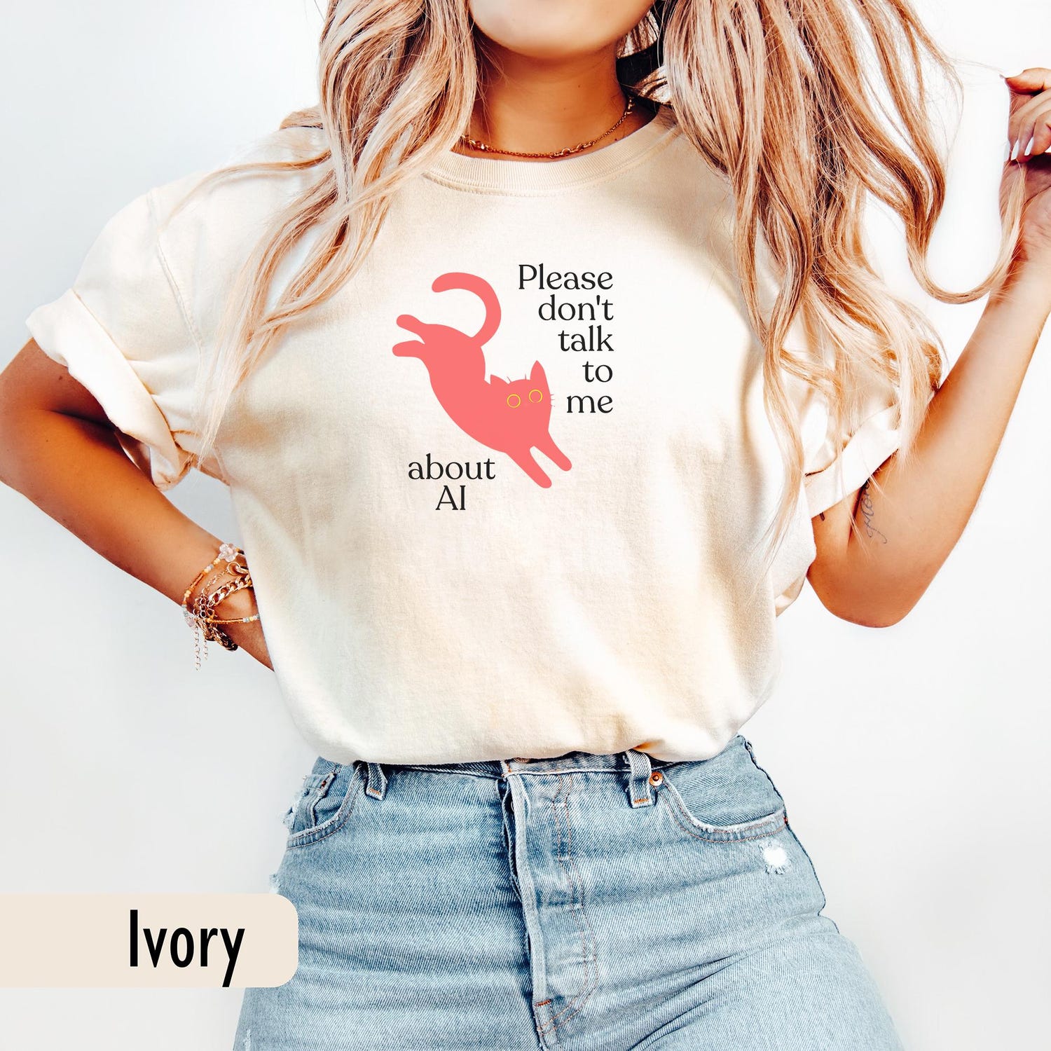 Funny Cat Shirt Comfort Colors, Please Dont Talk to Me About AI, Ironic Graphic Tee, Internet Aesthetic Gift for Cat Lovers,AI protest shirt