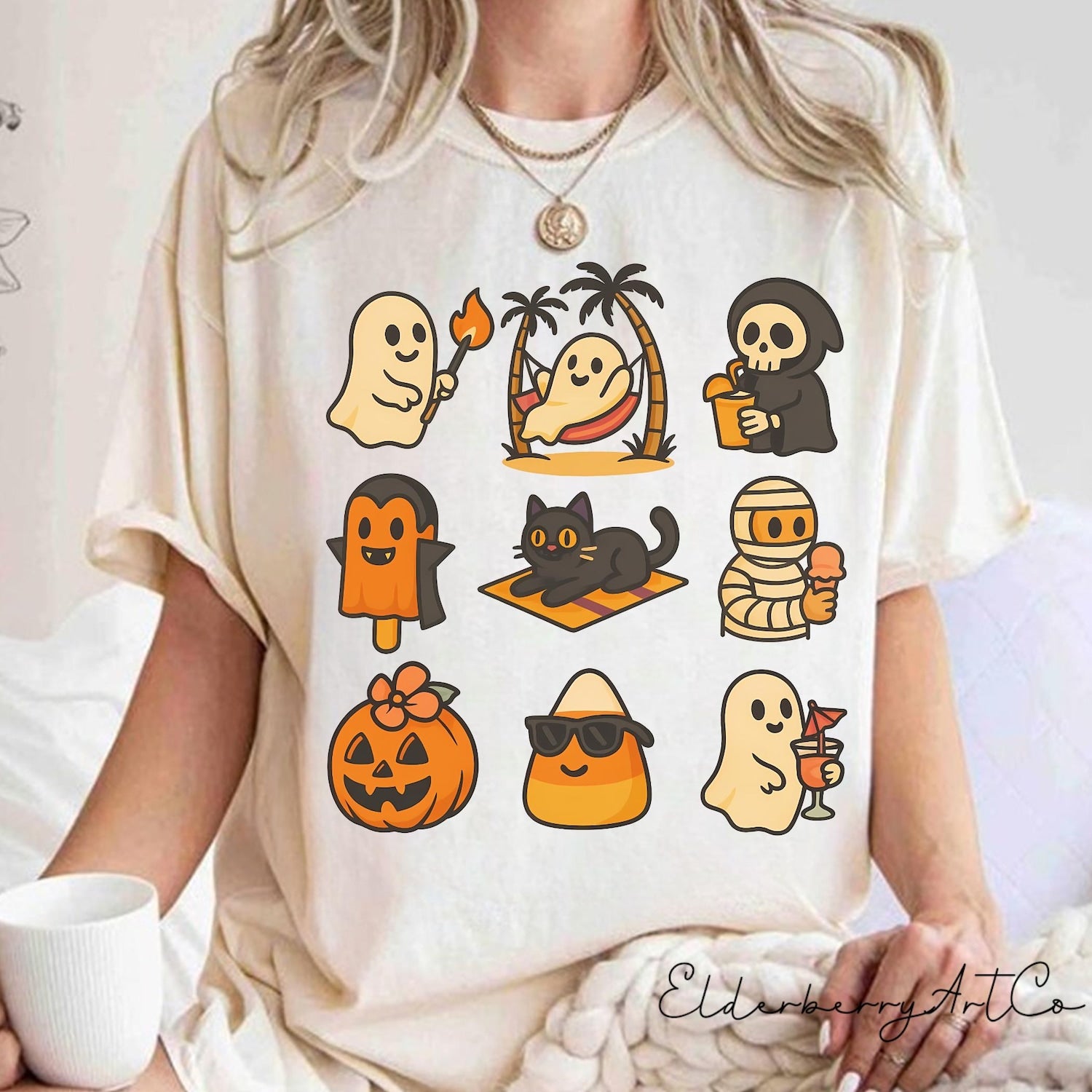 Summerween Ghost Pumpkin Comfort Colors Shirt, Cute Halloween Ghost T-Shirt, Spooky Season Tee, Retro Fall Aesthetic Shirt