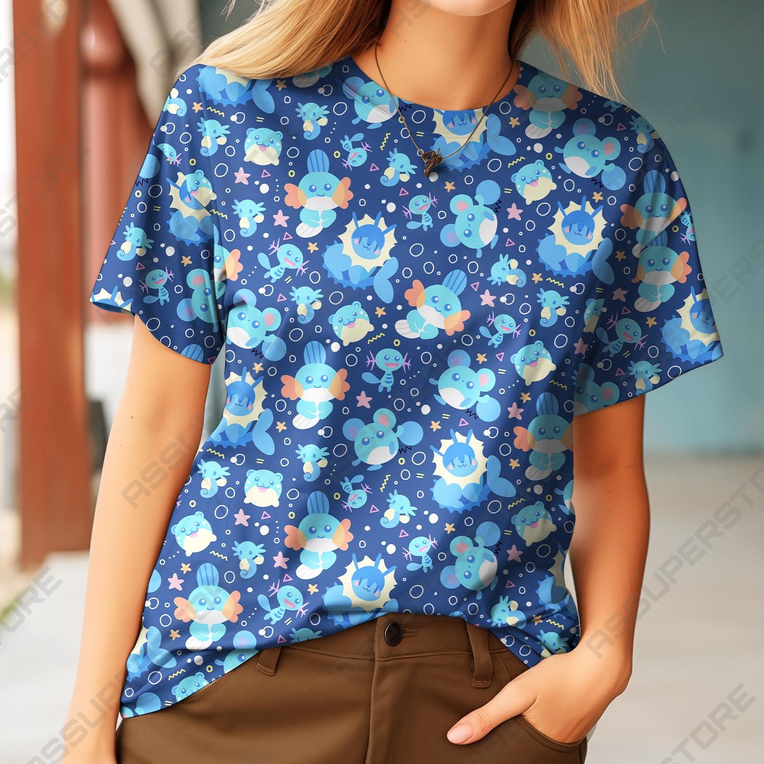 Cute Blue Fish Shirt - Kawaii Sea Creature T-Shirt - Summer Aesthetic Ocean Tee - Funny Cartoon Gift Tee