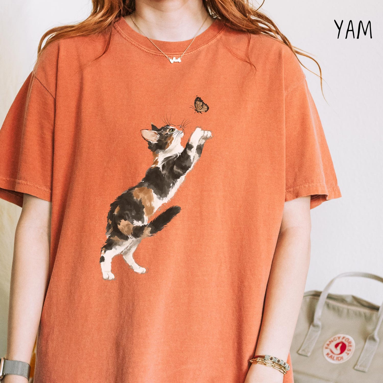 Comfort Colors Cat and Butterfly Tshirt | Cute Calico Shirt, Watercolor Aesthetic Tee, Gift for Cat Mama, Minimalistic Pet Lover Shirt