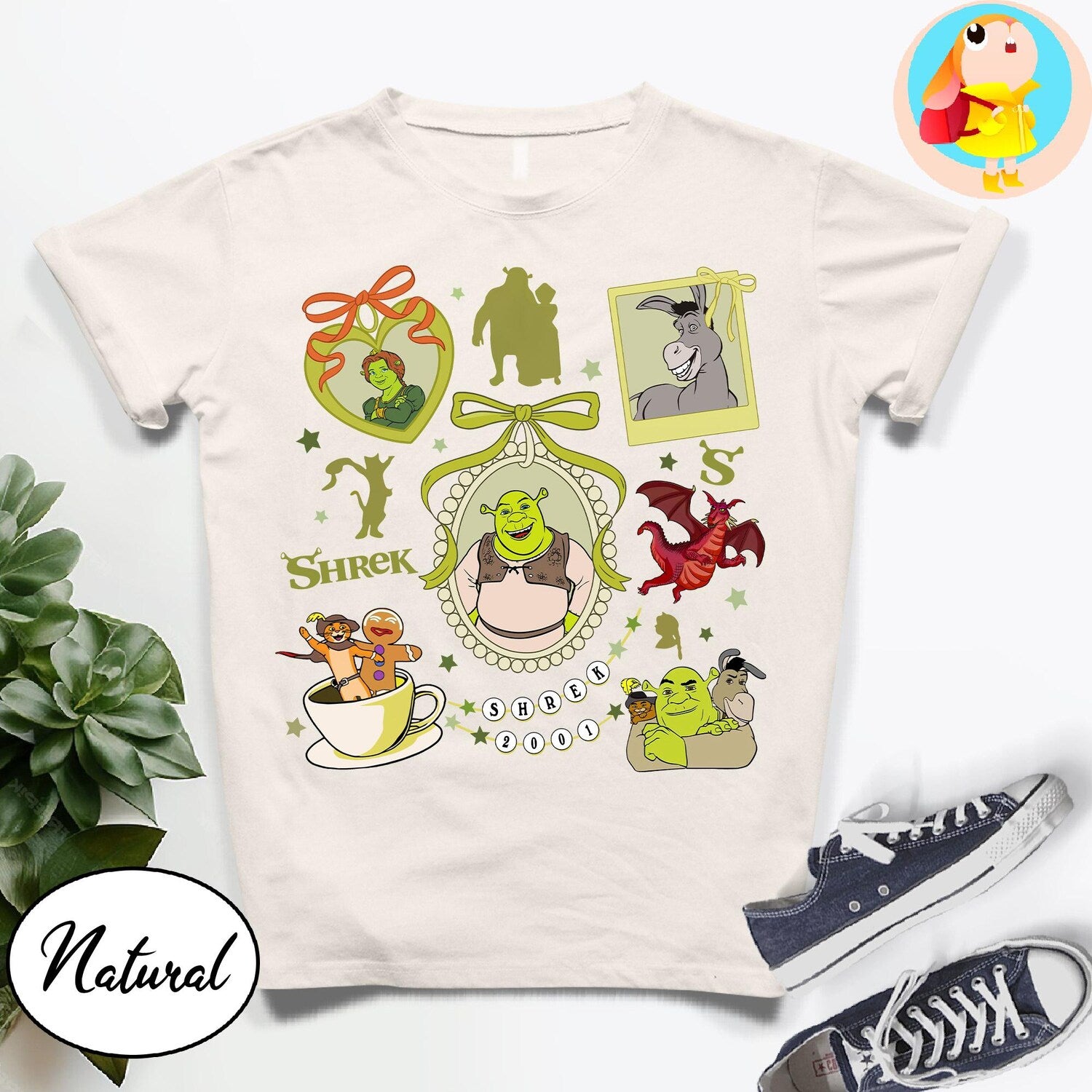 Cute Shrek Collage Shirt Fairycore Y2K Shrek Aesthetic Tee, Funny Donkey Dragon T-Shirt, Retro DreamWorks Meme Shirt