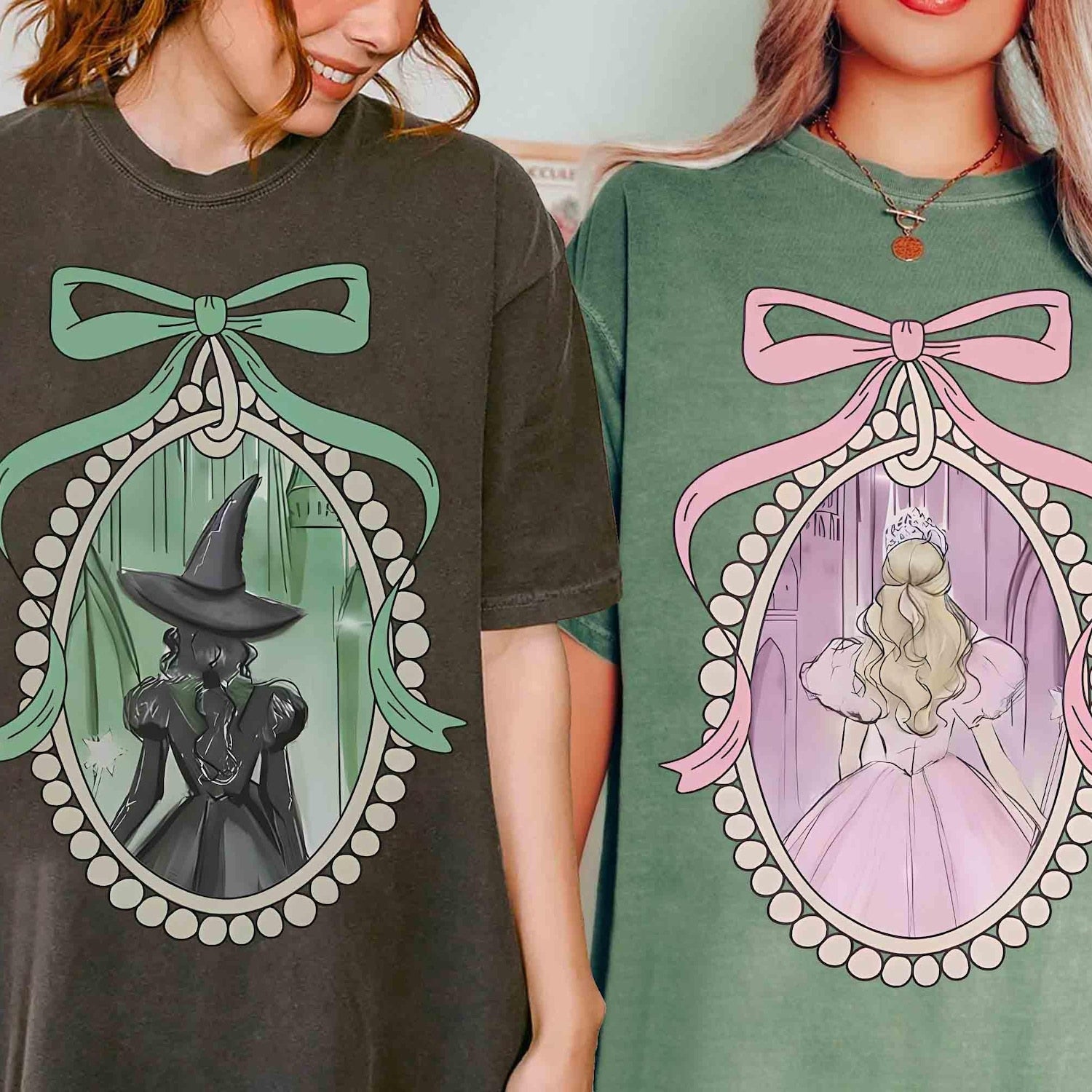 Coquette Bow Wicked Movie Inspired Pink & Green Couple Shirt, Changed For Good Shirt, Wizard Of Oz Shirt, Wicked Birthday Girl Gifts Tee