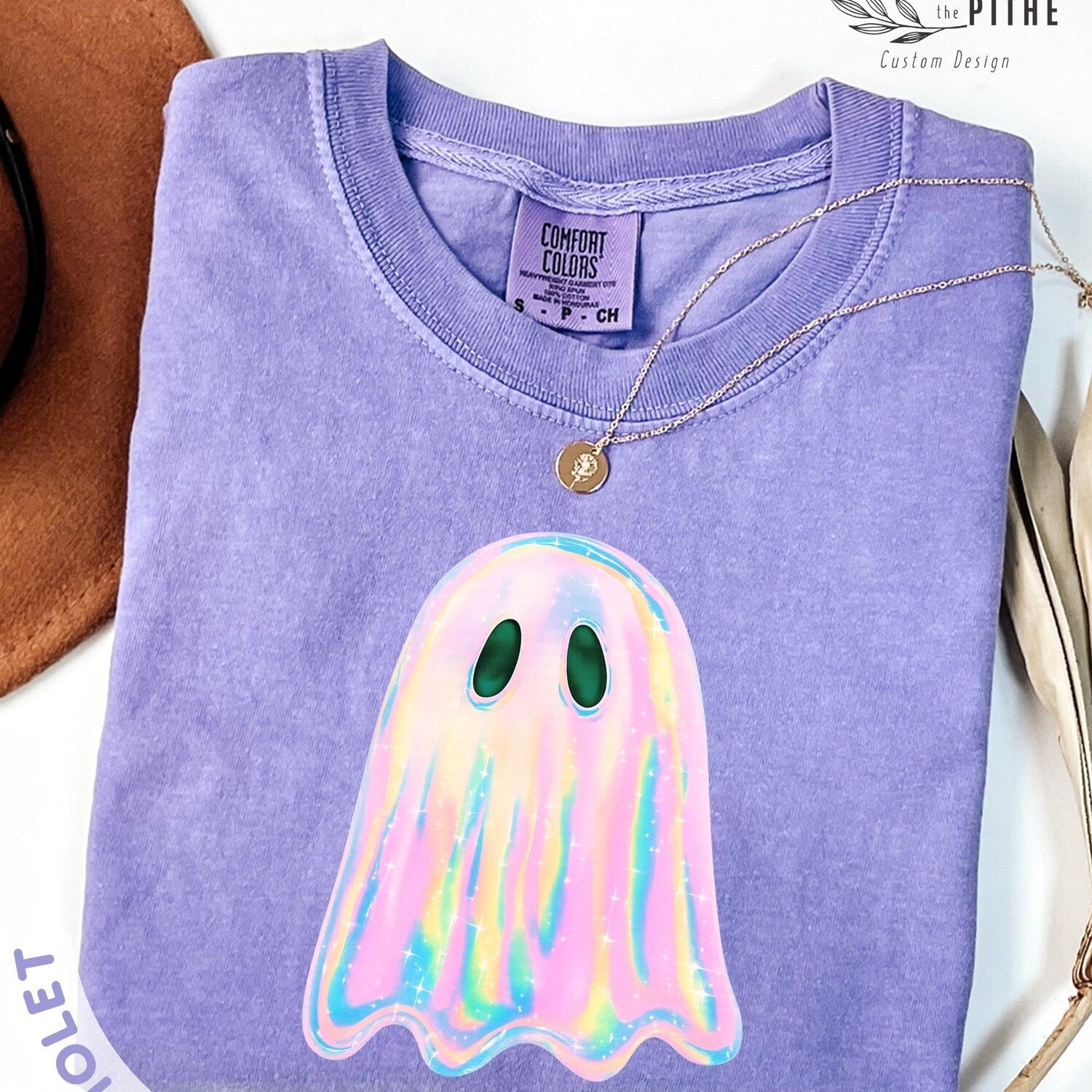 Comfort ColorsÂ® Shimmering Ghost Shirt, Iridescent Ghost Tee, Pastel Halloween T-Shirt, Spooky Season Tee, Halloween Ghost Sweatshirt