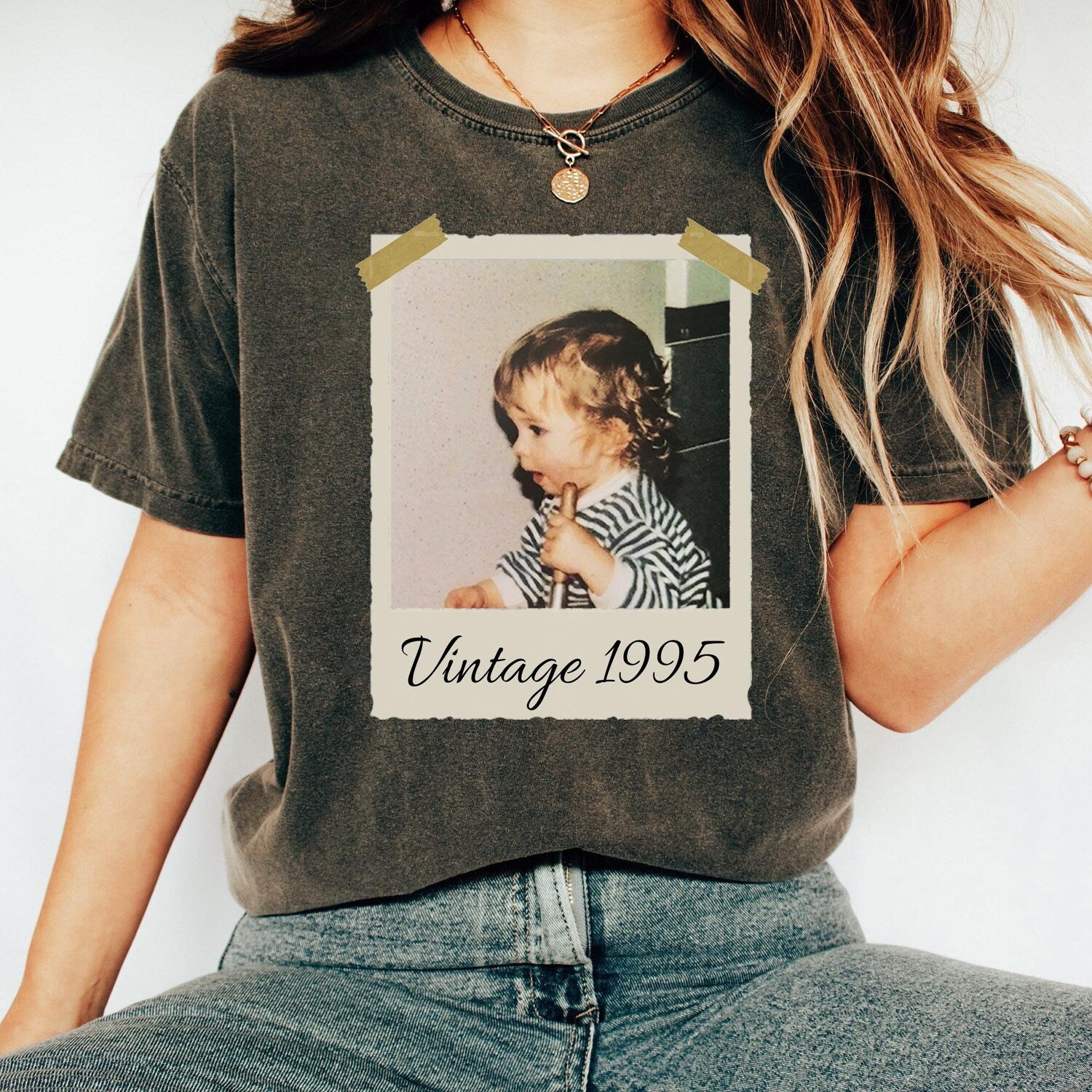 Custom Vintage Photo And Year Shirt, Custom Est 1995 Shirt With Picture Personalized 30th Birthday Gift, Birthday Party Vintage Outfit