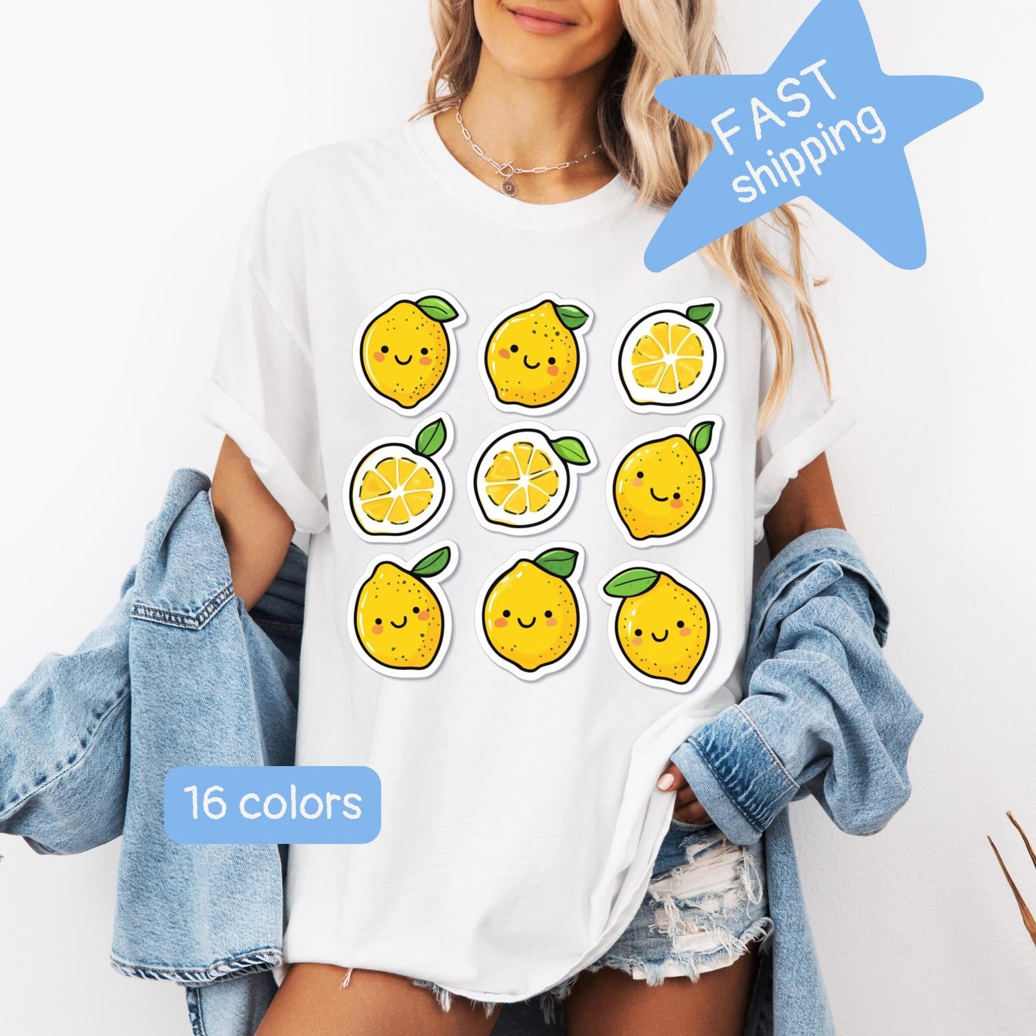 Cute Lemon Comfort Colors Shirt, Citrus Kawaii Tee, cartoon lemon t-shirt , Happy Fruit Gift for Her, Lemonade lover Gift, Summer yellow Top