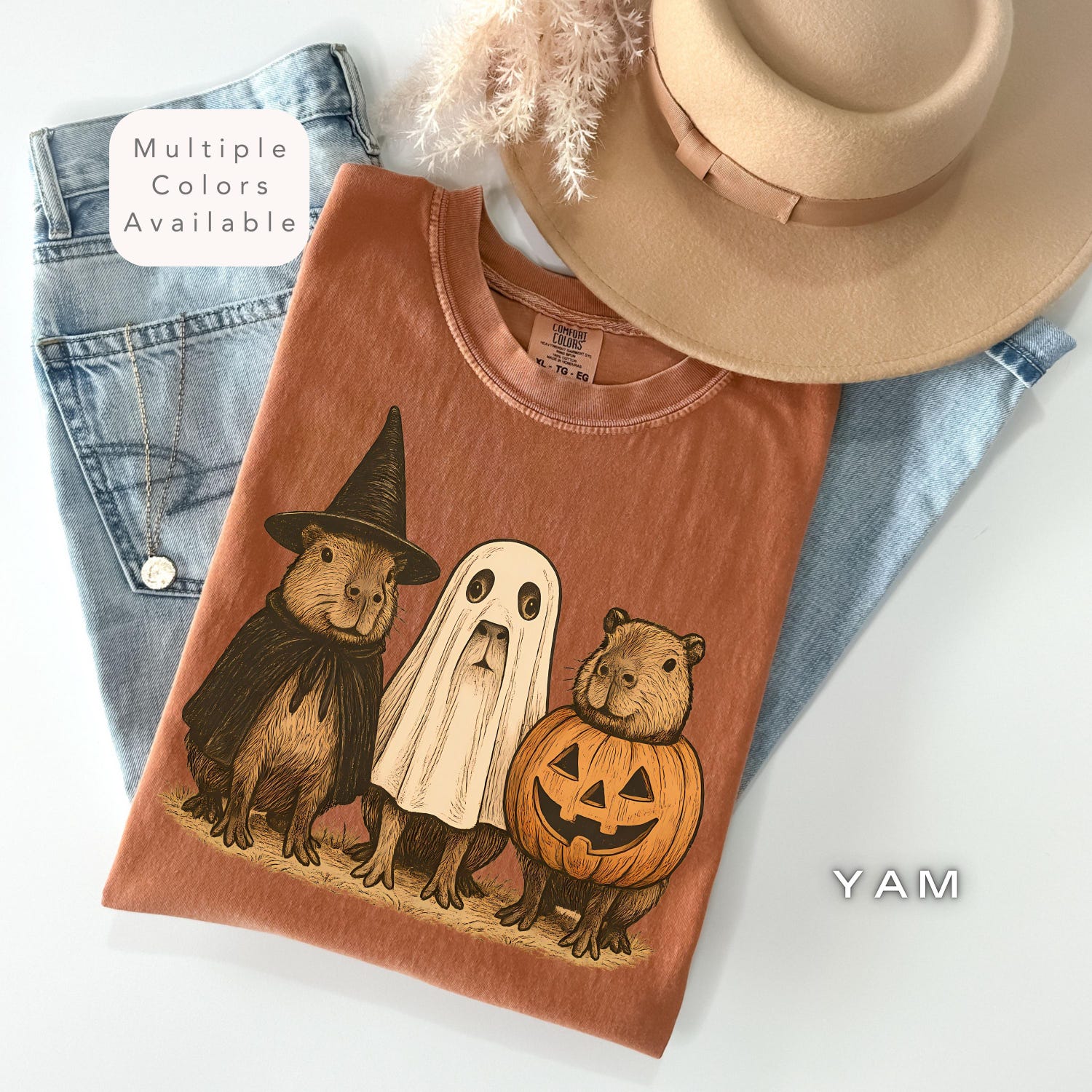 Comfort Colors Halloween Capybara Shirt, Cute Spooky Season Capybara T-Shirt, Funny Fall Animal Shirt, Vintage Capybara Halloween TShirt