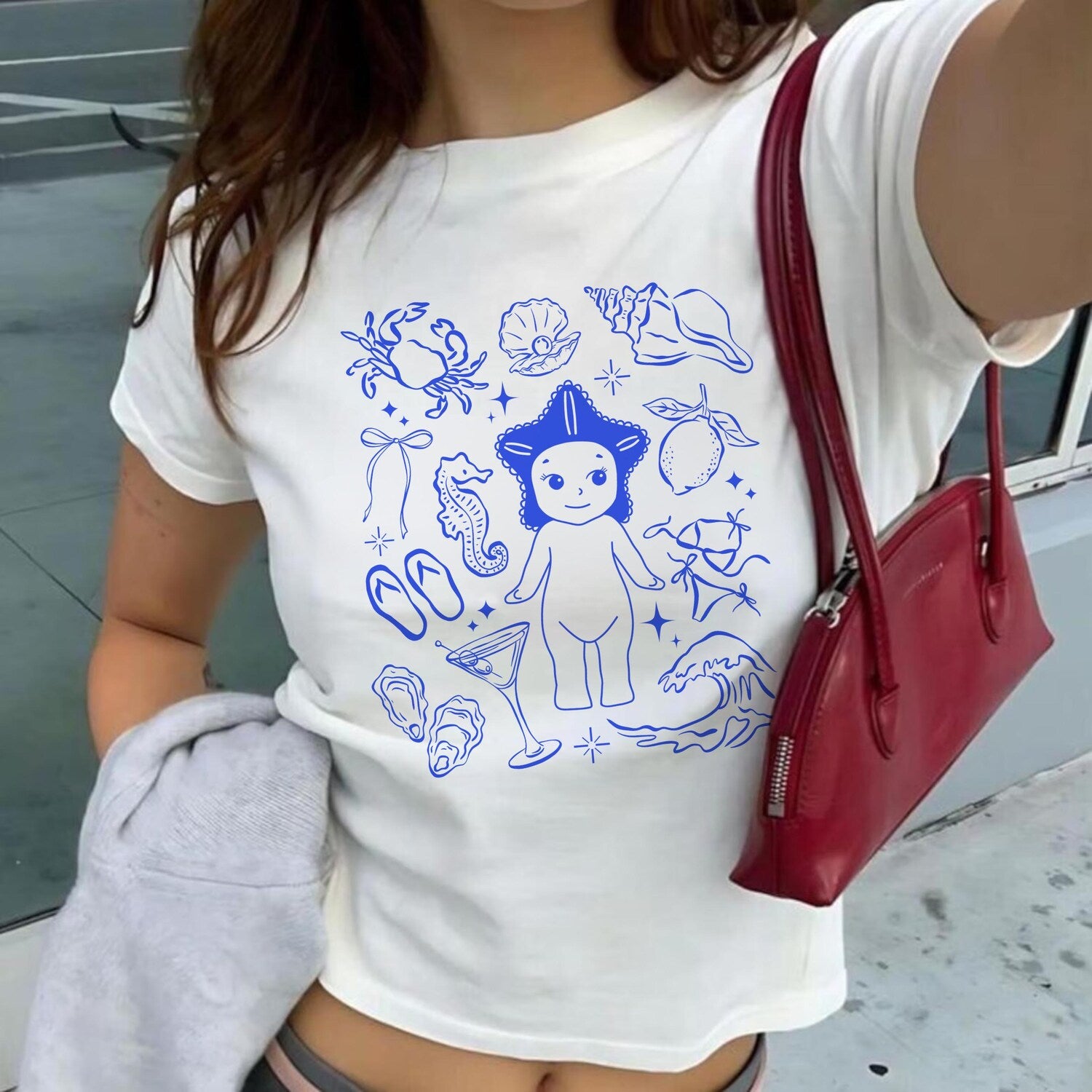 Sonny Angel Baby Tee Y2K Vintage 90s Kewpie Cherub Shirt Fisherman Aesthetic Graphic Tee Oyster Art Summer Beach Tee Sonny Angel Lover Gift