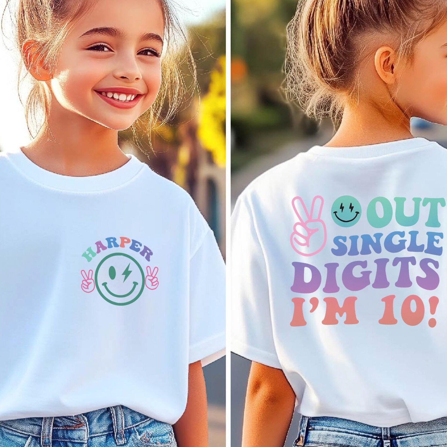 Custom 10th Birthday Shirt, Peace Single Digits I'm 10 Shirt, Ten Birthday Groovy Shirt, Custom Name Tenth Birthday Tee, Birthday Tee