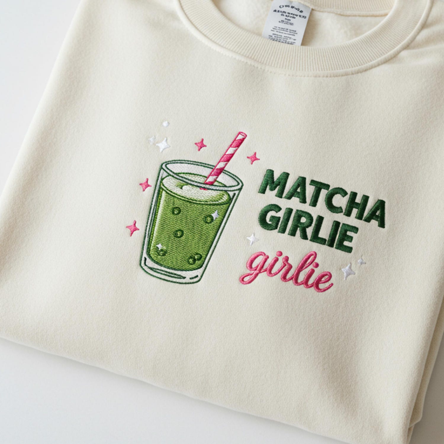 Embroidered Matcha Girlie Shirt Gift for Her | Aesthetic Matcha T-Shirt for Matcha Lovers | Cute Green Tea Embroidered Tee Y2K Style