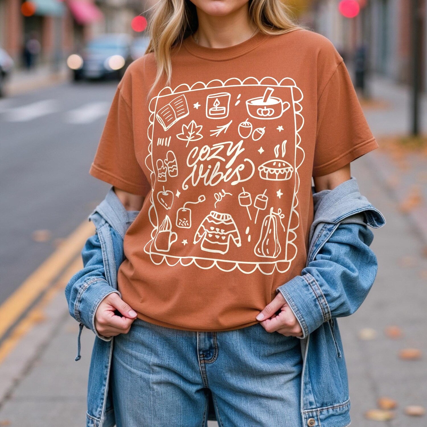 Cozy Vibes Shirt, Comfort ColorsÂ® Fall Graphic Tee, Coffee Weather T-Shirt, Autumn Aesthetic Shirt, Sweater Weather Cozy Gift for Her