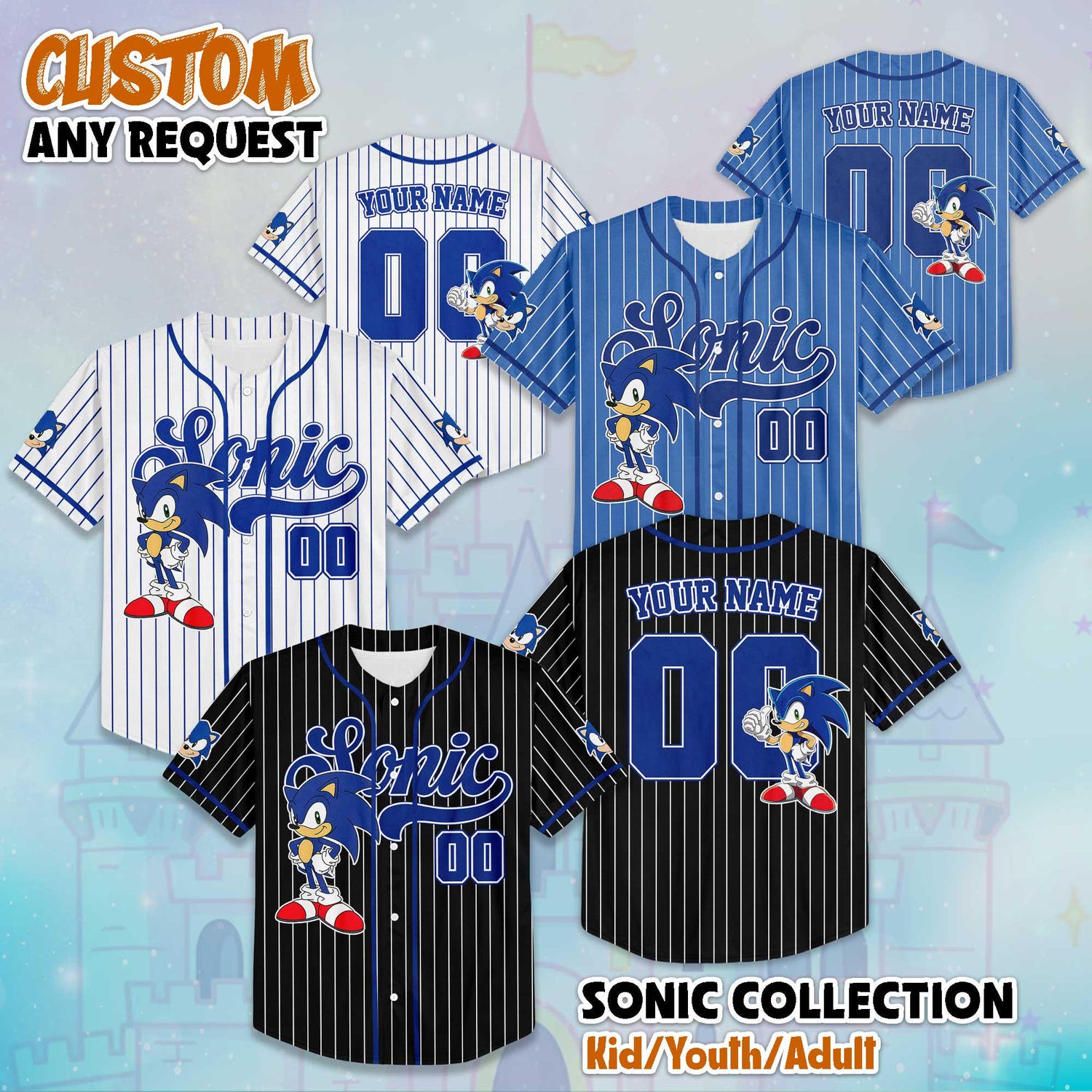 Custom Name and Number Sonic Baseball Jersey, Sonic the Hedgehog Birthday Gift, Sonic the Hedgehog Baseball Fan Lover Gift