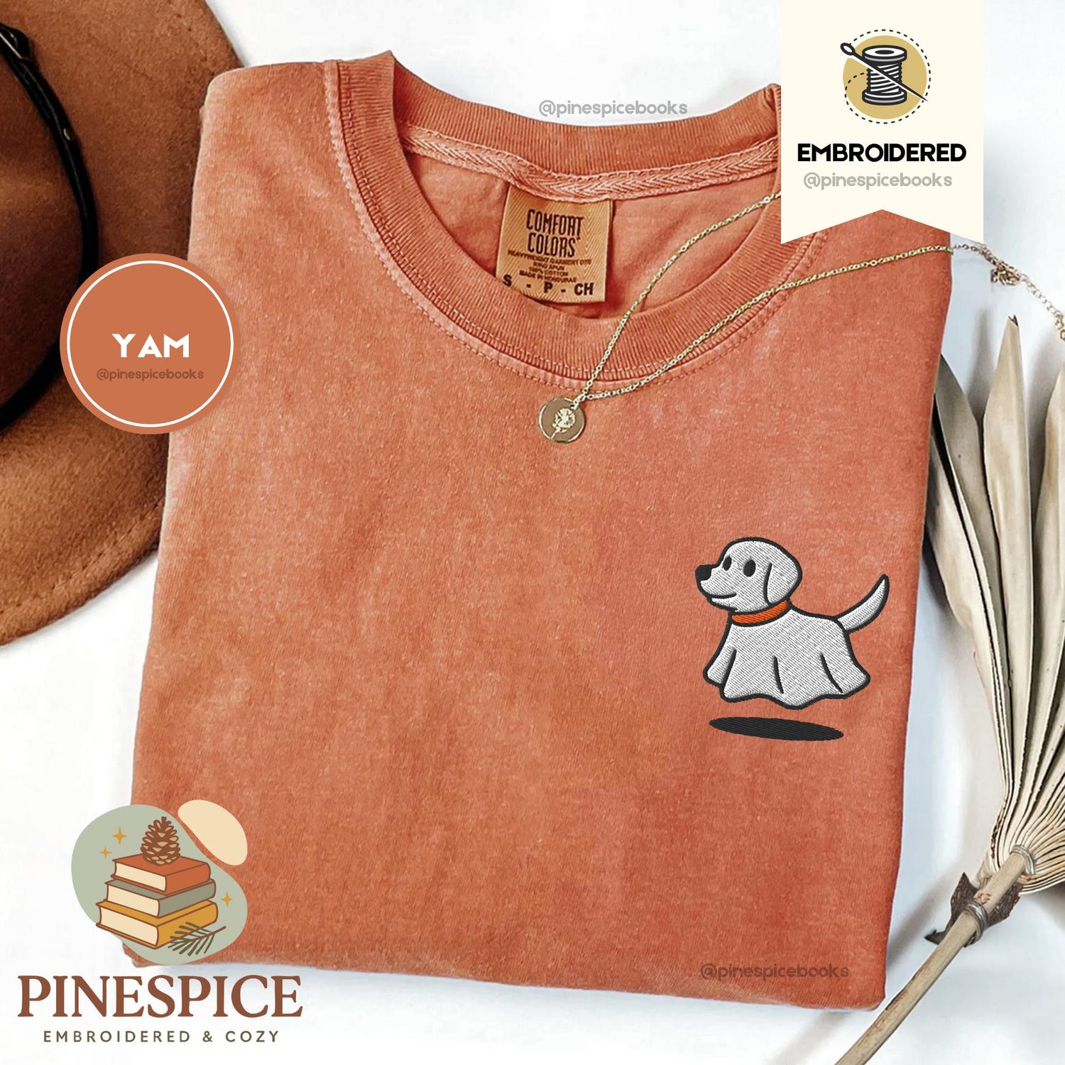 Cute Ghost Dog Tee, Embroidered Halloween Dog Shirt, Comfort Colors 1717, Cozy Fall T-Shirt, Boo Basket Gift, Spooky Puppy Tee