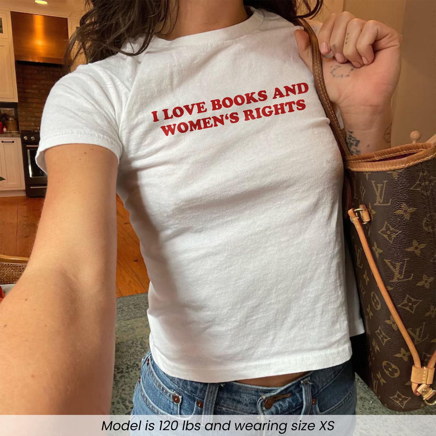 I Love Books And Women's Rights Baby Tee, Feminist Book Lover Y2K Shirt, Feminism Coquette Aesthetic Baby Tee, Cute Gift For Book Worms