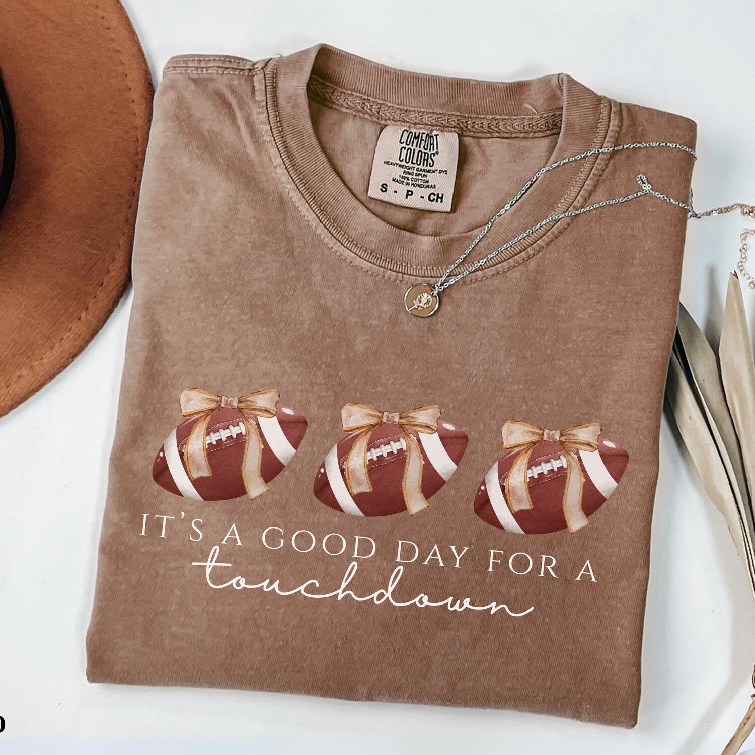 Comfort ColorsÂ® Football Season Shirt, Coquette Bow Football Girlfriend Tshirt, Sports Mom Shirt, Preppy Football Touchdown Game Day Gift