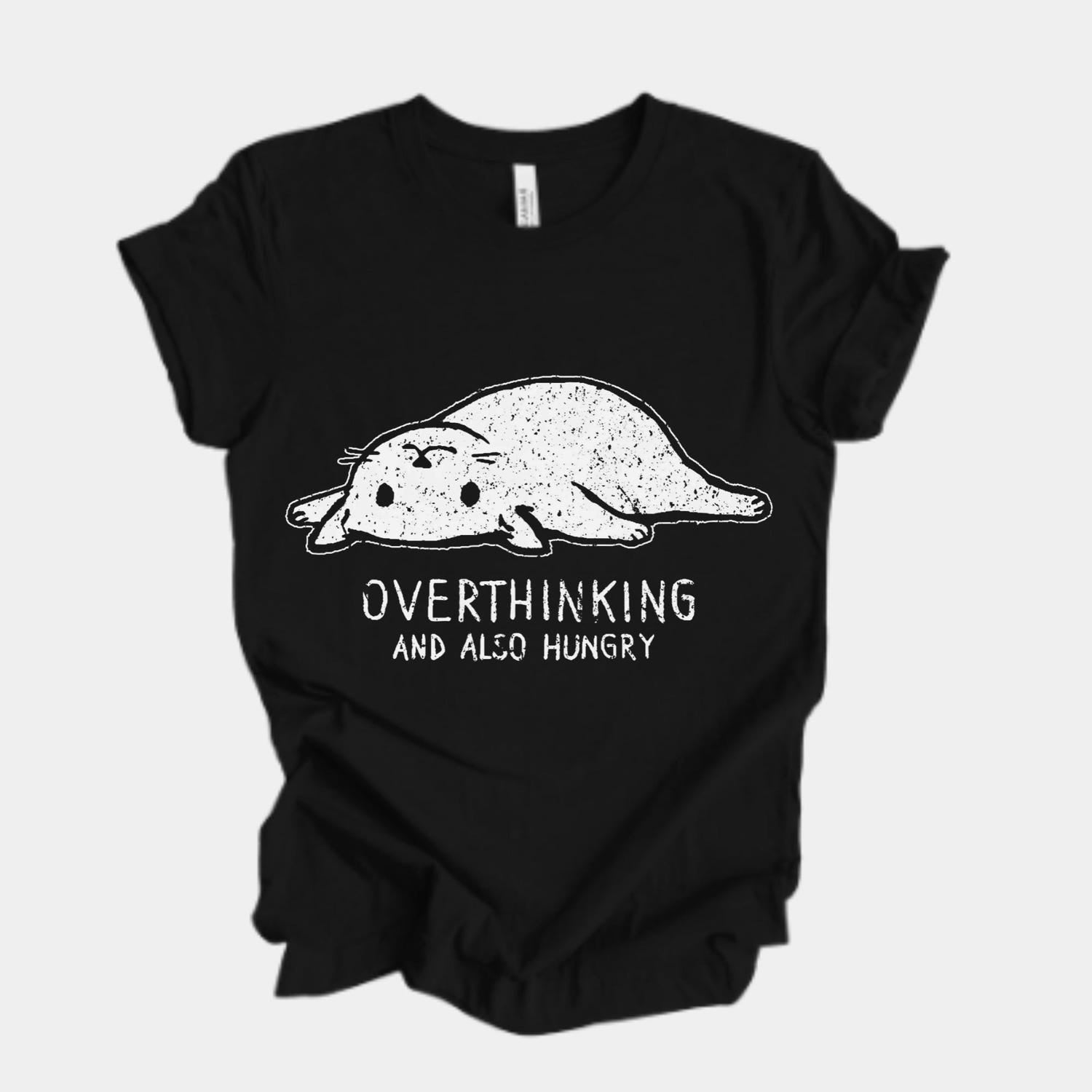 Overthinking and Also Hungry T Shirt Funny Cute Seal Graphic Tee Humor Gift for Women Men Casual Trendy Unisex Aesthetic Black Shirt