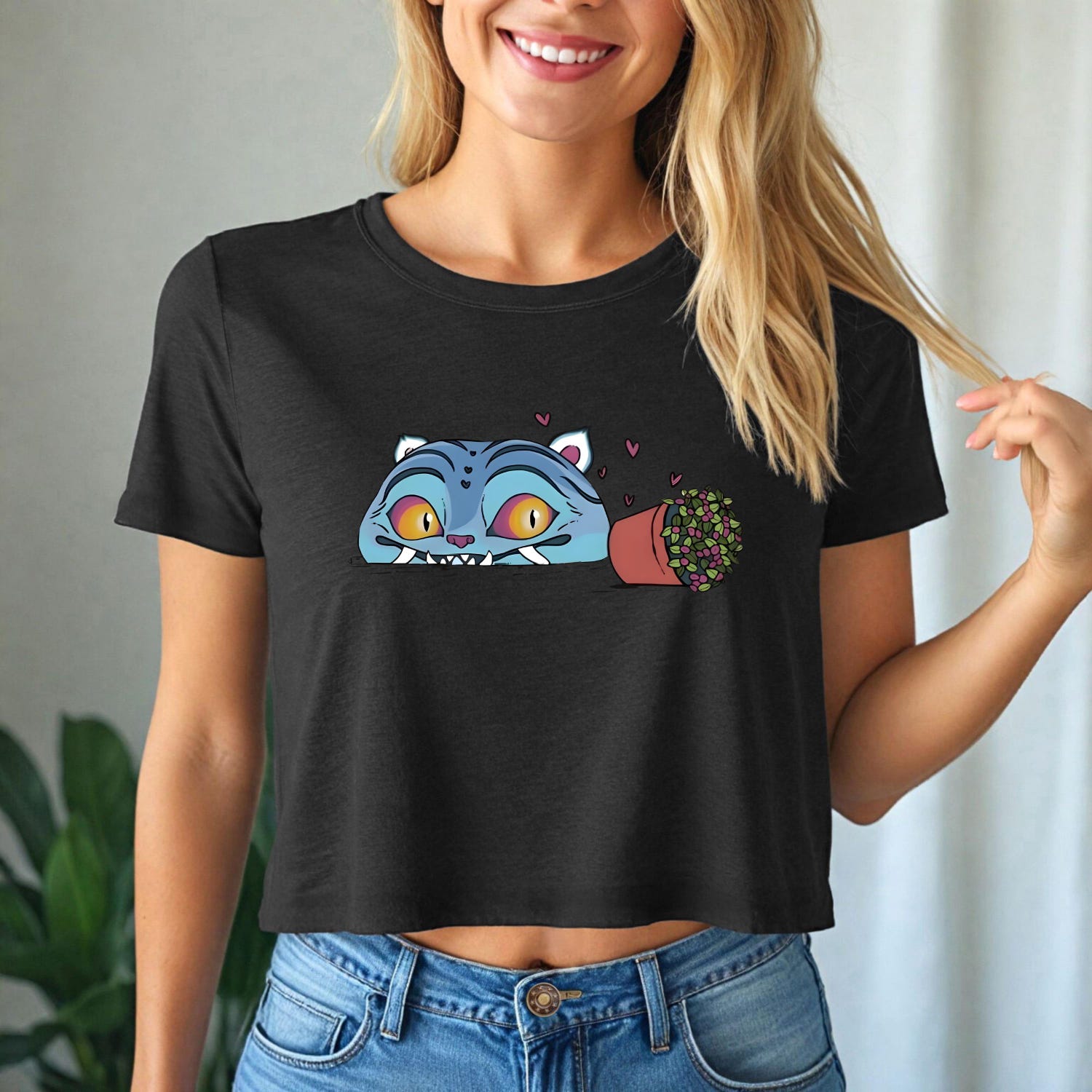 Derpy Tiger Crop Top, Kpop Streetwear Crop Shirt, Anime Tiger Graphic Tee, Harajuku Aesthetic Womens Festival Crop T-Shirt