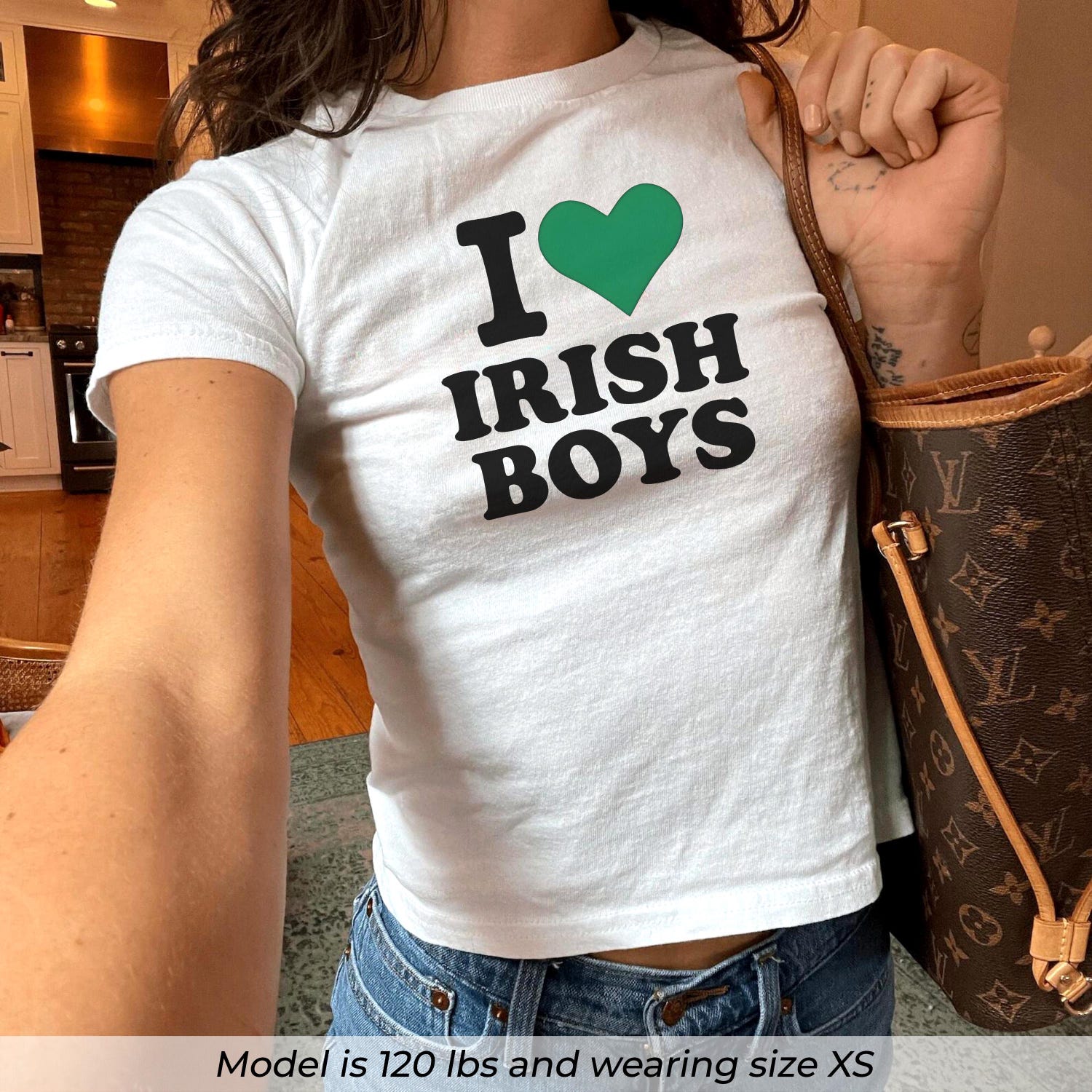 I Love Irish Boys Baby Tee, St Patricks Day Shirt, Cute Irish Graphic Tee, Y2K Baby Tee, Retro 90s Crop Top, Women's Lucky Shirt