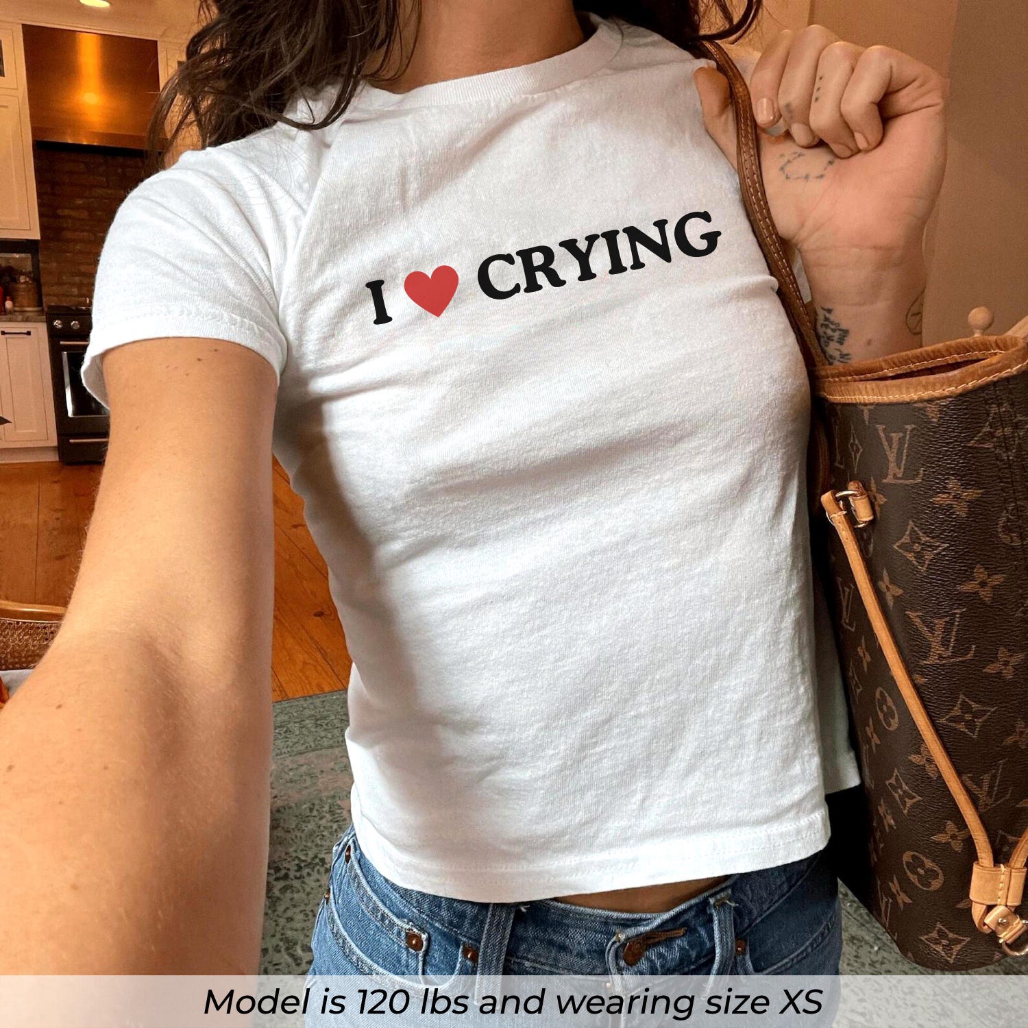 I Love Crying Baby Tee, Sad Girl Aesthetic Shirt, Funny Quote Baby Tee, Y2K Graphic Crop Top, Retro Cute Womens Baby Tee