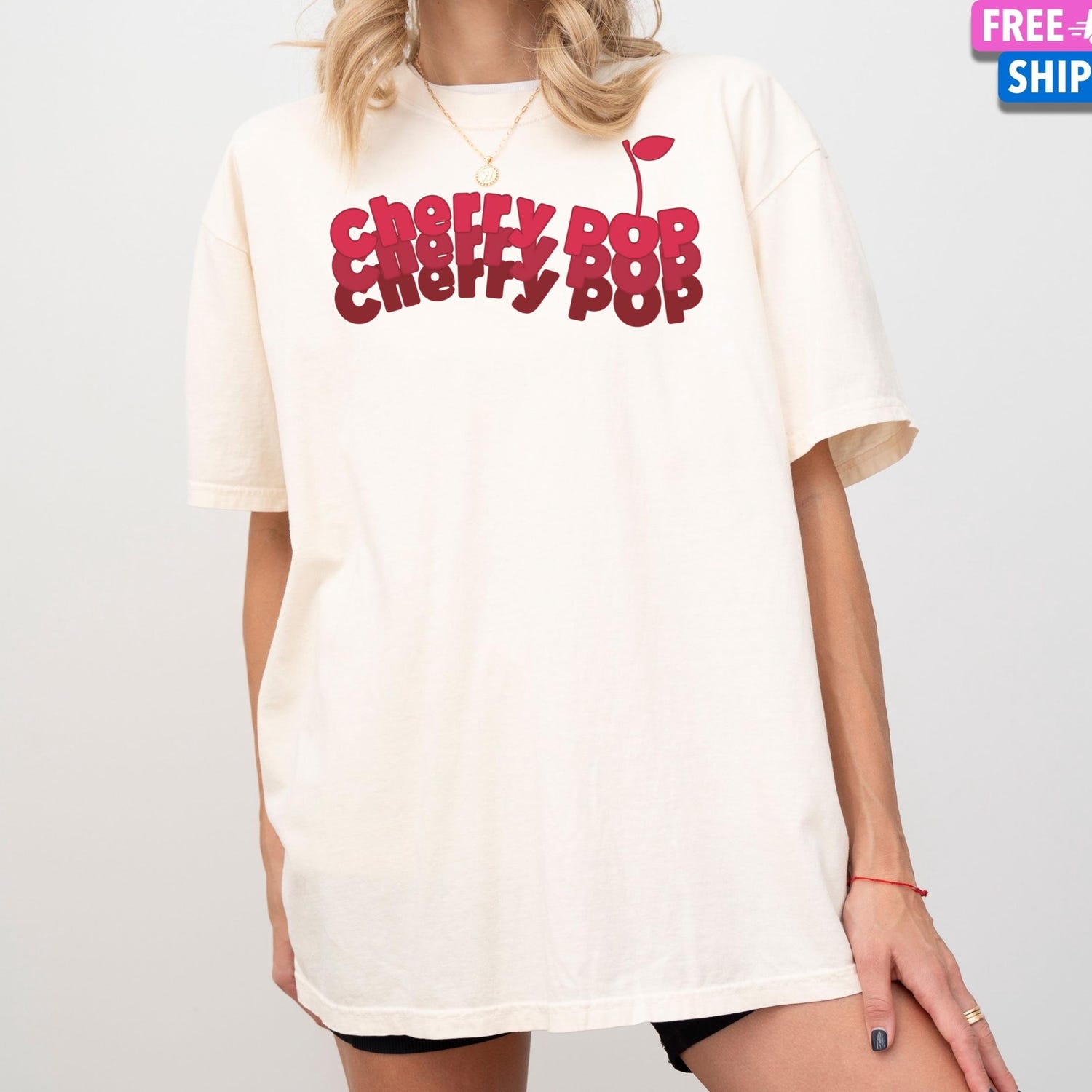 Cherry pop graphic tee retro style shirt, cute aesthetic t-shirt for women, fun vintage top, birthday gift for friend, stocking stuffer