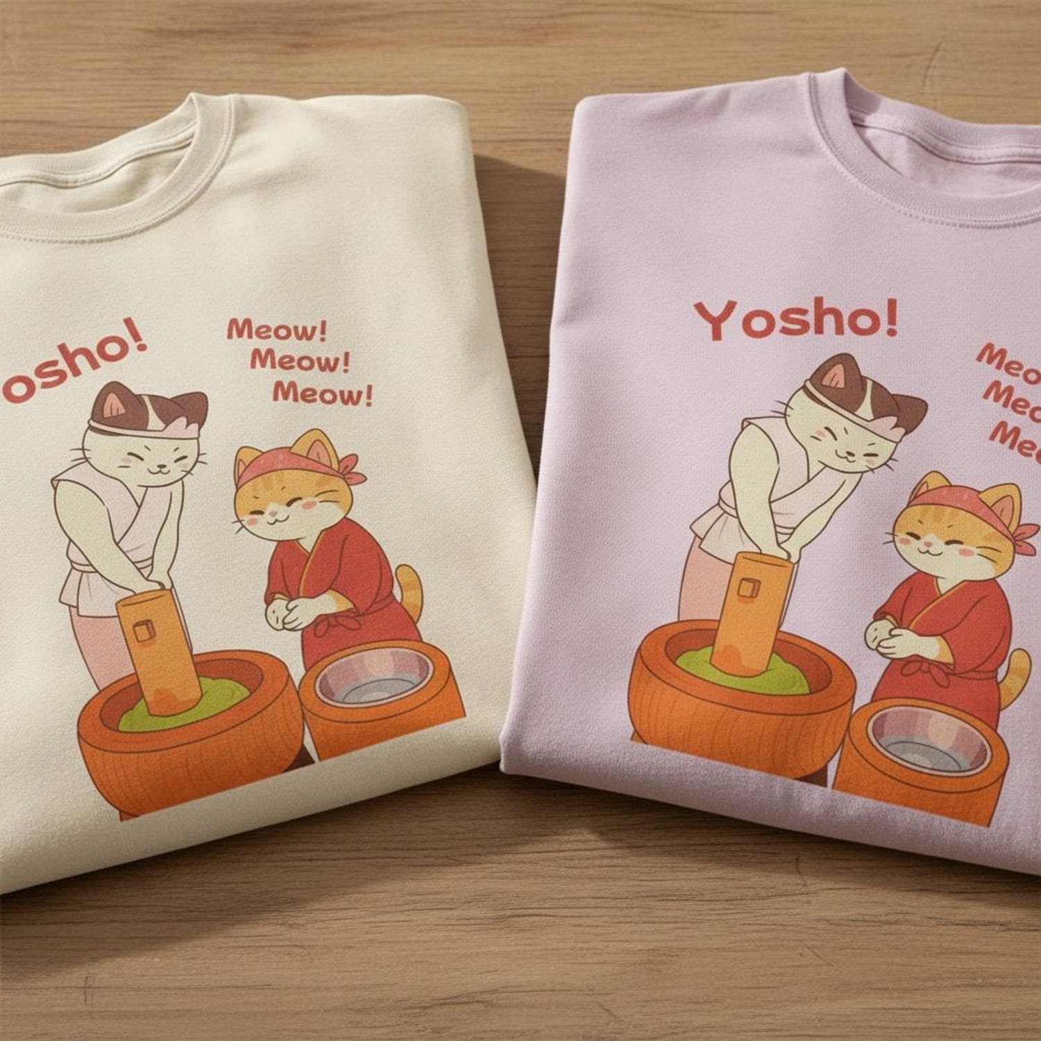 Cute Anime Cat T-Shirt â Kawaii Cartoon Cats Making Mochi, Japanese Style Graphic Tee, Harajuku Aesthetic Shirt for Cat Lovers