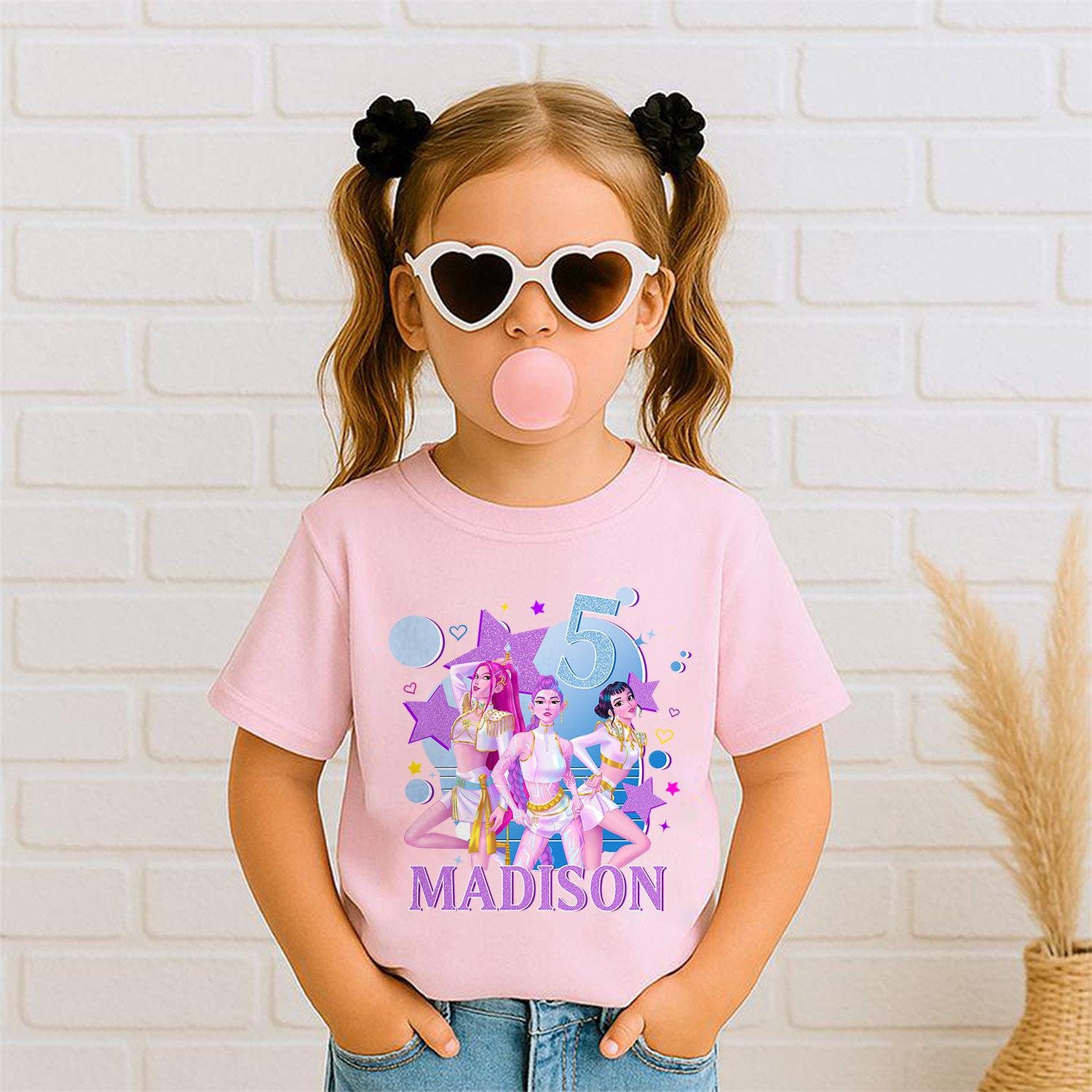 Custom Huntrix Birthday Girl Shirt, Personalized Kpop Demon Hunter Birthday Tee, Back to School, Gift for Huntrix fan,Birthday Gift for Kid