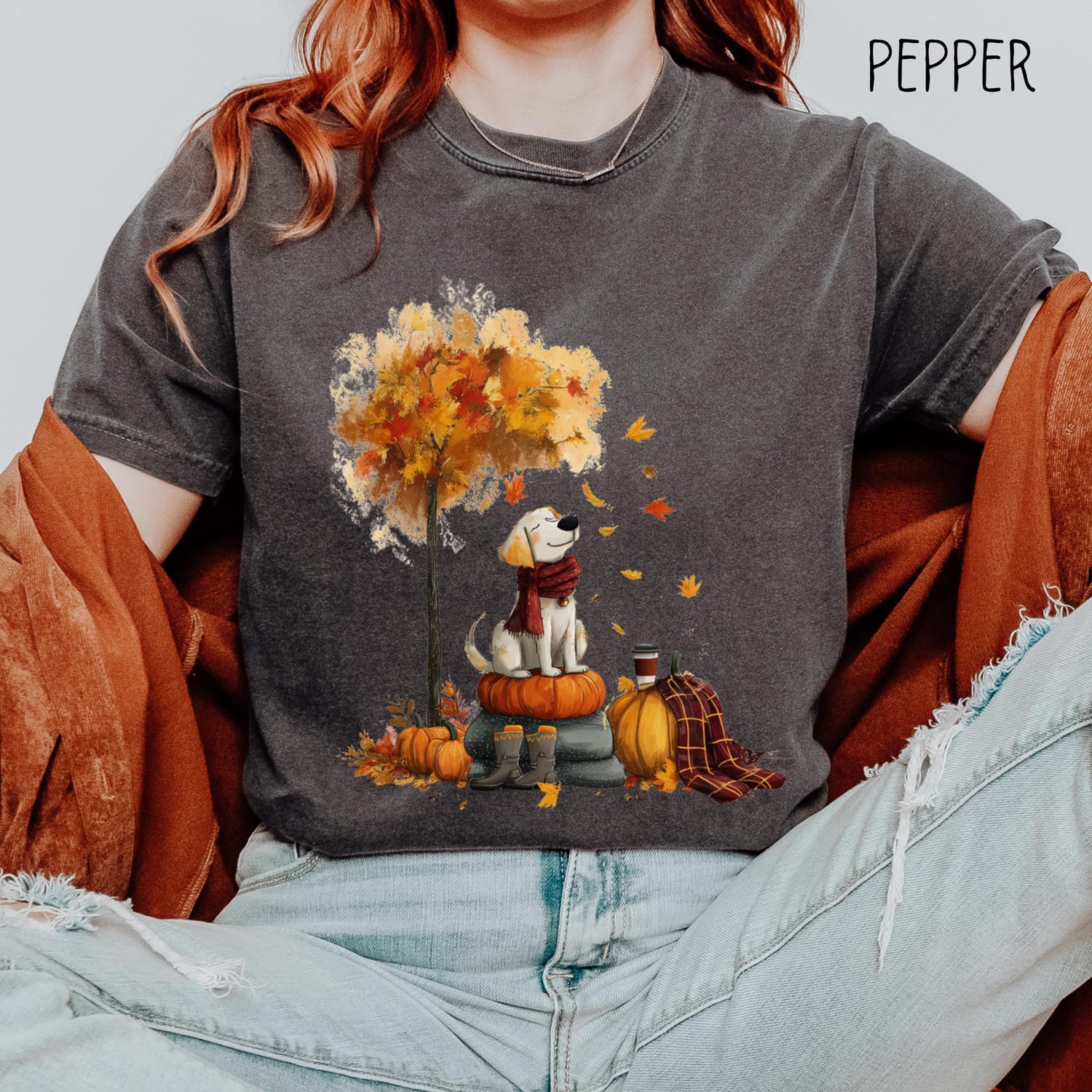 Cute Autumn Dog Comfort Colors Tee and Long Sleeve Shirt, Thanksgiving Harvest Season Apparel, Fall Aesthetic Tee, Spooky Season Top