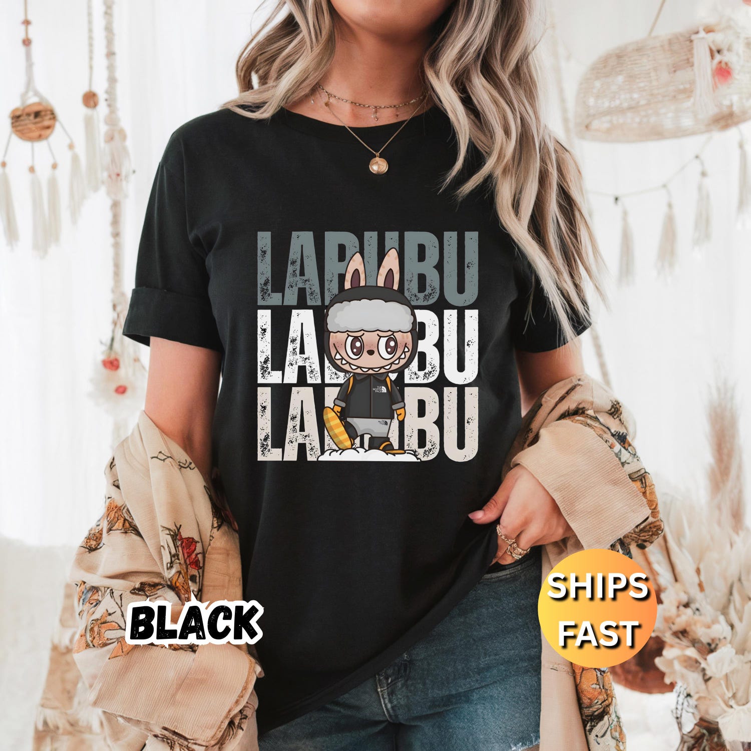 Labubu Shirt, Cute Cartoon Unisex T-Shirt, Aesthetic Kawaii Tee, Gift for him, Soft Graphic Tee, Trendy Cute Shirt, Custom Labubu Design