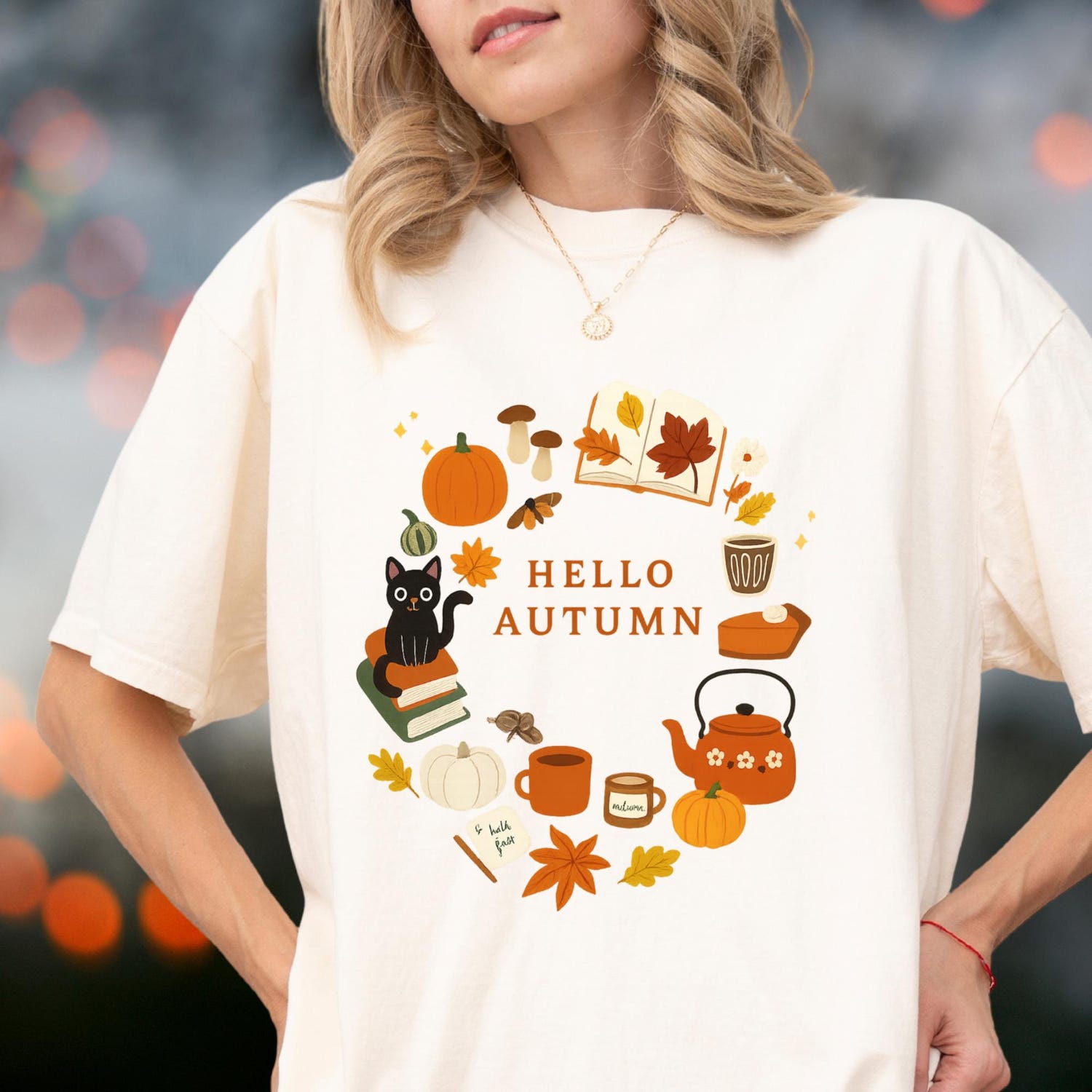 Black Cats and Fall Leaves Tee,  Autumn Cat Shirt, Comfort Colors 1717, Cute Fall T-Shirt, Cozy Cat Lover Gift, Autumn Aesthetic, Cozy Tee