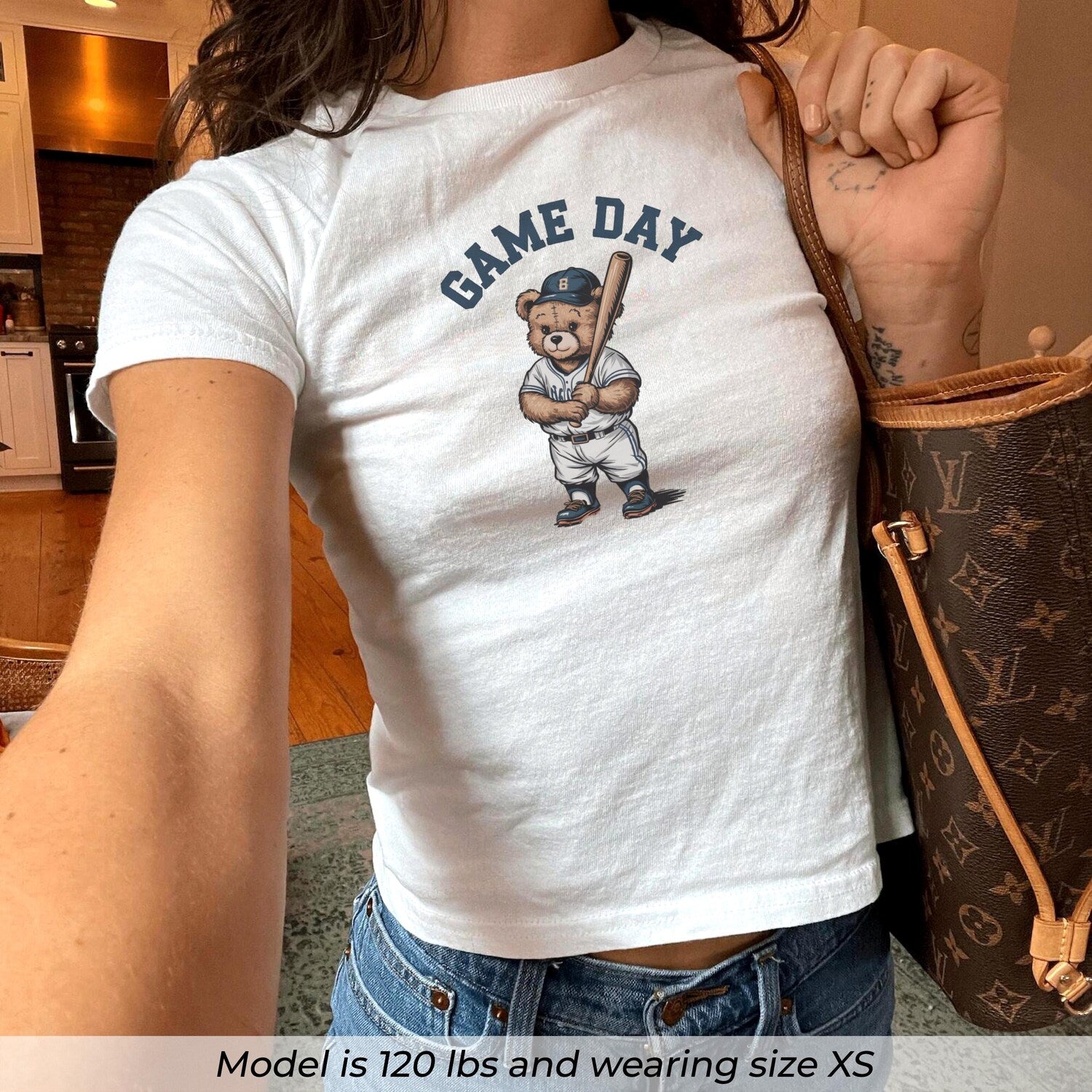Game Day Football Baby Tee, Vintage Teddy Bear Crop Top, Womens Y2K Graphic Tee, Football Season Retro 90s Game Day Shirt, Gifts for Her
