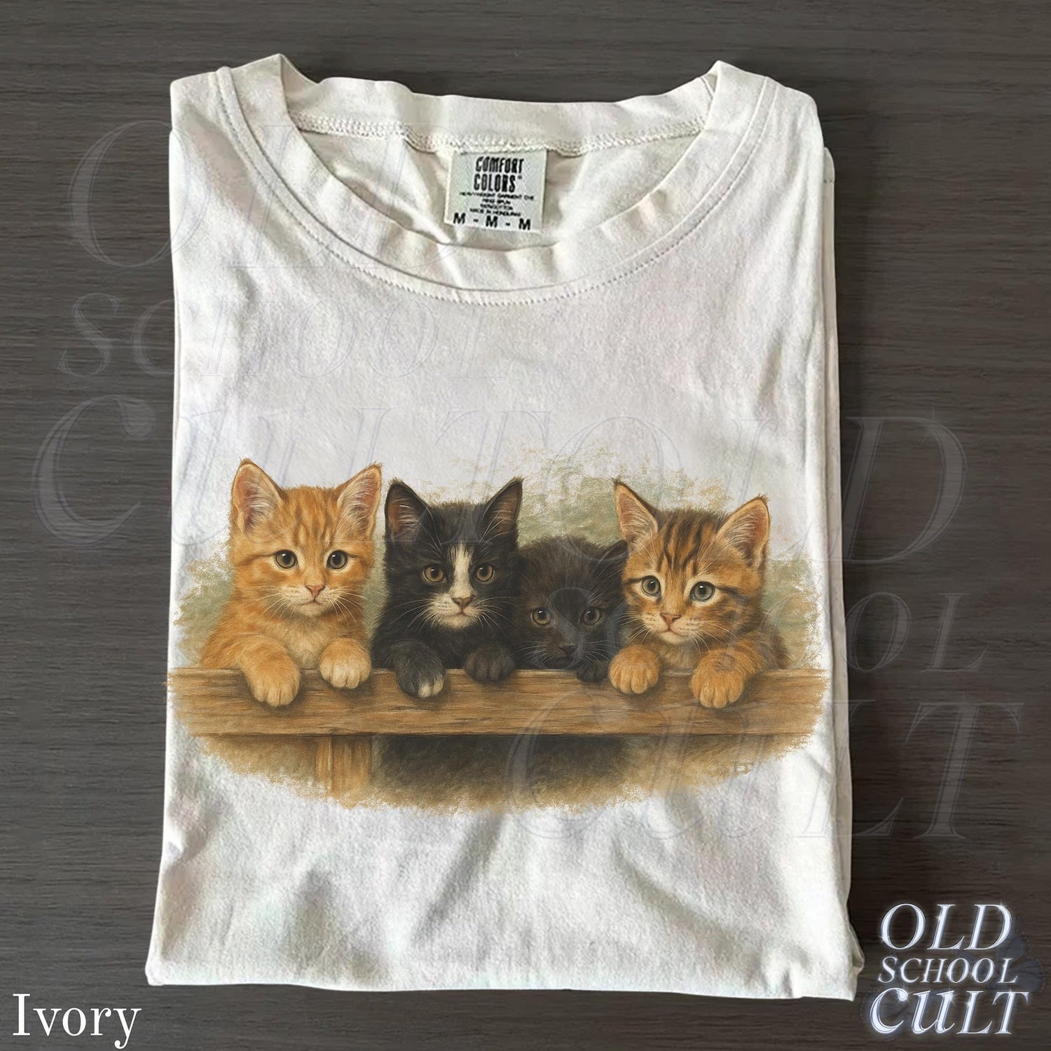 Cute Kitten Graphic T-Shirt, Vintage Cat Lover Tee, Comfort ColorsÂ® Ivory Shirt, Retro Cat Mom Top, Aesthetic Animal Lover Gift