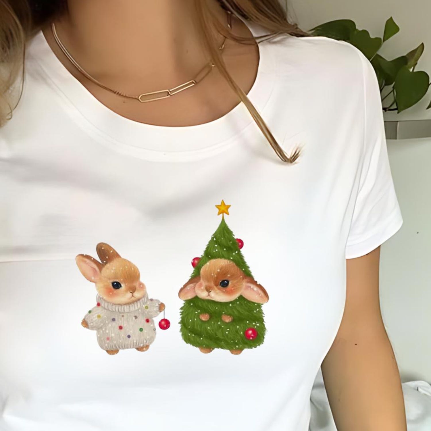Christmas Bunnies Baby Tee, Cute Holiday Shirt, Y2k Vintage Retro Top, Trending 90s Tee, Cute Aesthetic Women's Tee, Coquette Clothing
