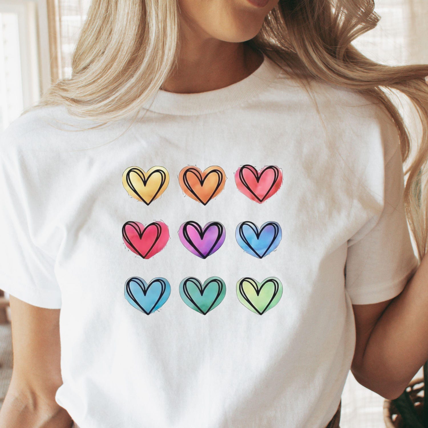 Colorful Hearts T-Shirt â¢ Retro Comfort Colors Shirt â¢ Aesthetic Rainbow Heart Tee â¢ Cute Pastel Graphic Shirt for Women & Teens