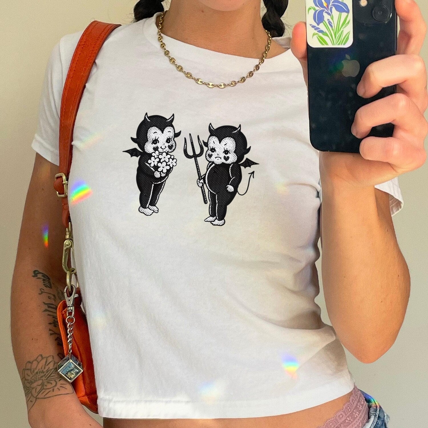 Kewpie Halloween Baby Tee Shirt - Retro Halloween Shirt, Y2K Vintage Trendy Babytee, Cherub Halloween Baby Tee, 90s Fitted Tee, Spooky Tee