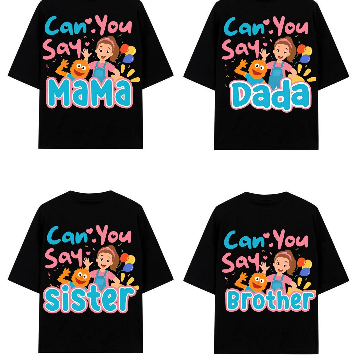 Can You Say Mama Dada Sister Brother Shirt | Family Matching T-Shirts | Cute Baby Shower Gift | New Parents Outfit | Toddler Birthday Tee