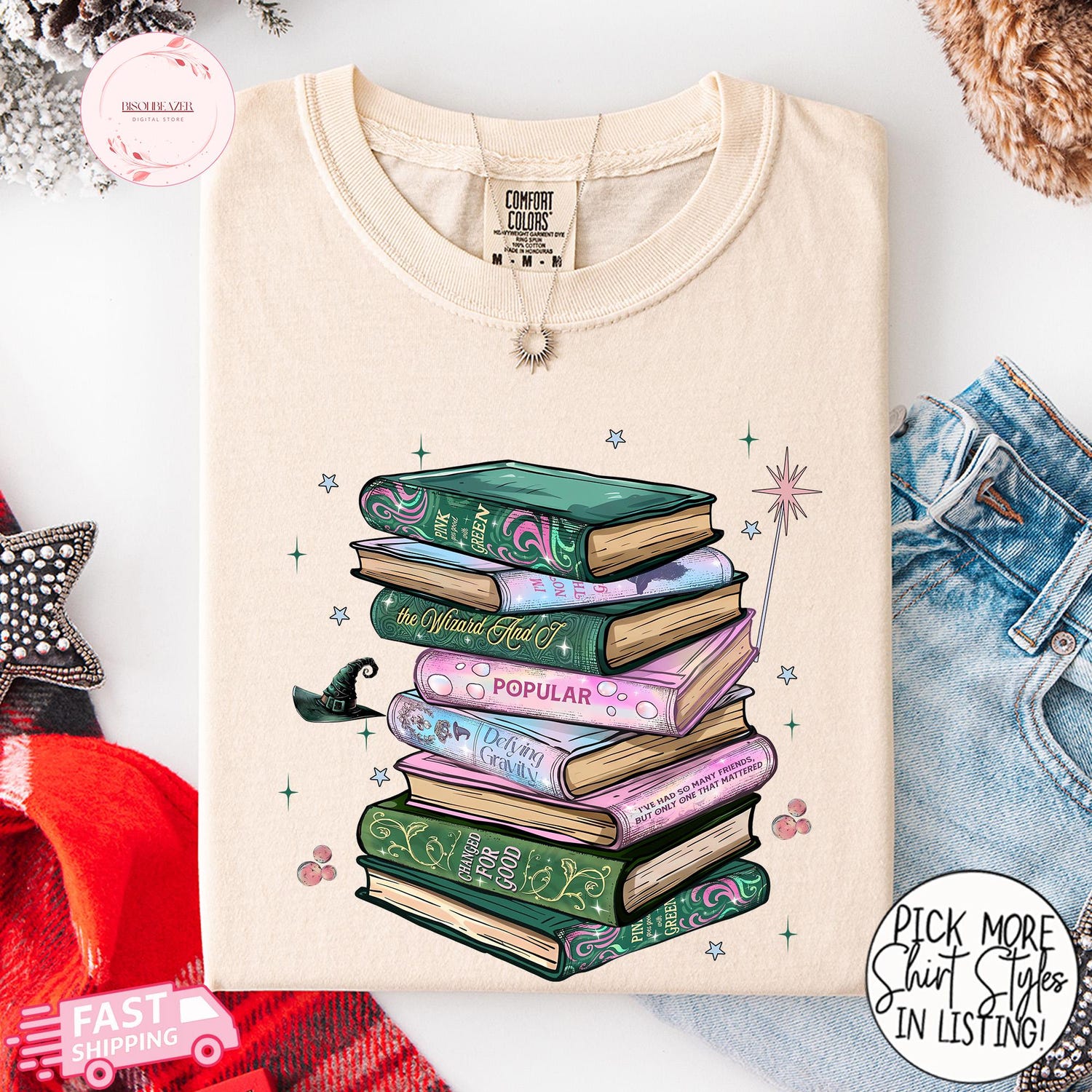 Comfort Colors Wicked Changed For Good Book Shirt, Defy Gravity Broomstick Magic Wand Crewneck, Fun Popular Literary T-Shirt for Musical Fan