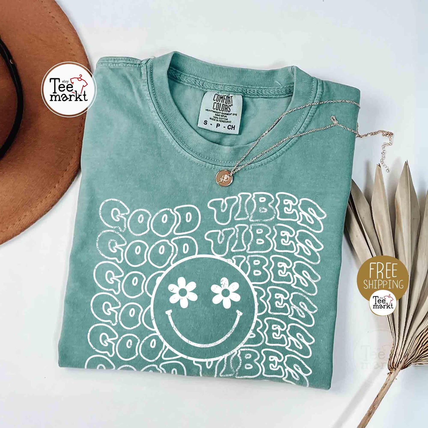 Good Vibes Shirt, Comfort ColorsÂ® Retro T-shirt, Smile Groovy Positive Shirt, Flower Face Tee, Good Vibes Only, Motivational Teacher Shirts