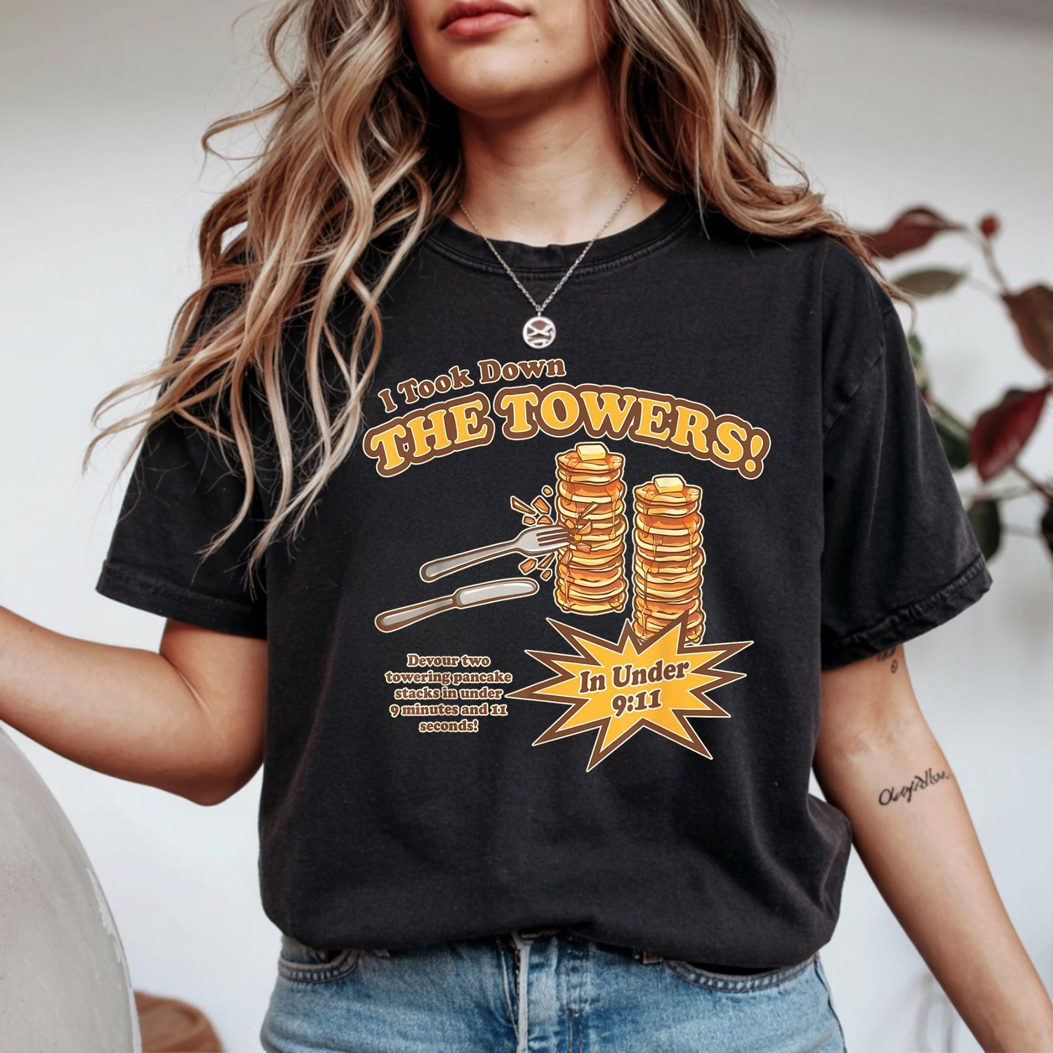 I Took Down The Towers T-Shirt, Quirky Pancake Lover Graphic Tee