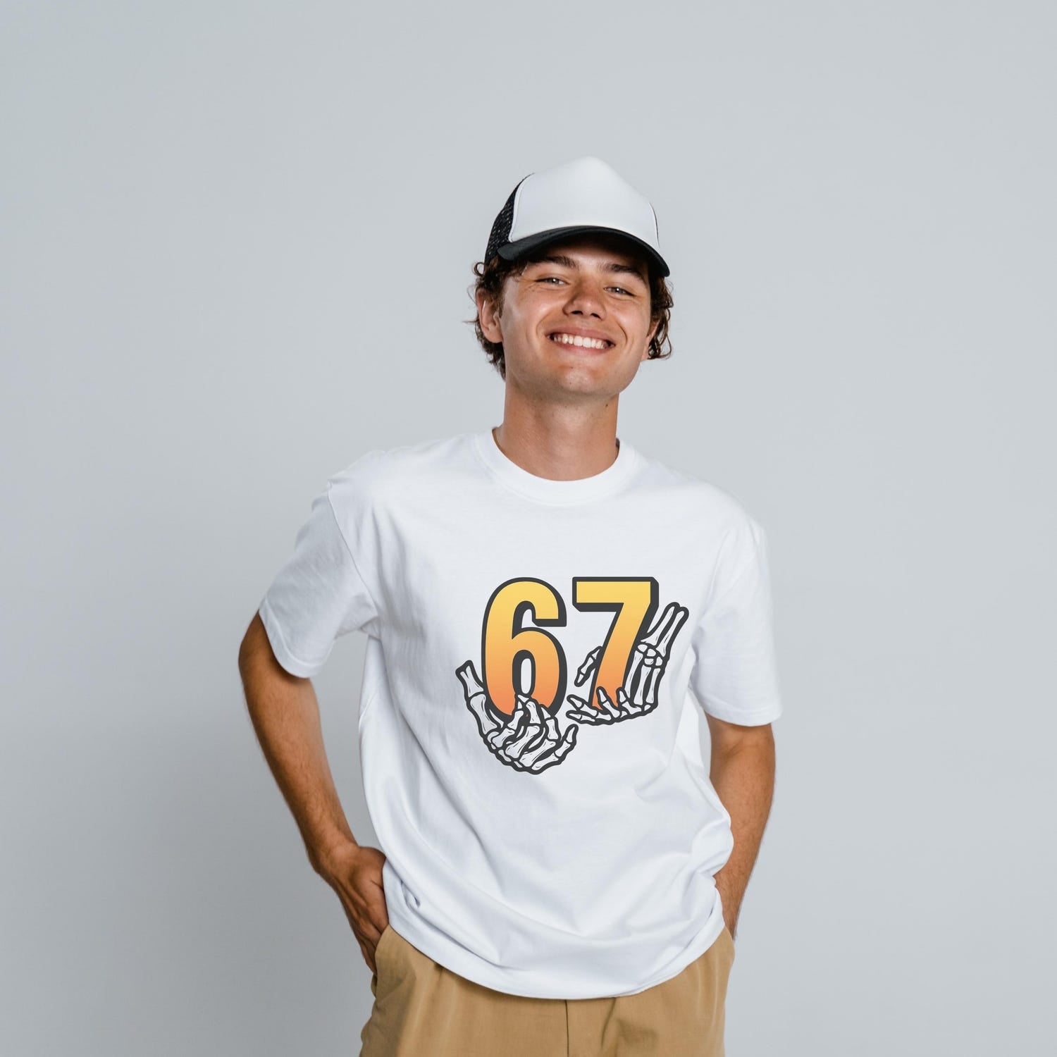 67 Skeleton Hands Youth T-Shirt: Funny Number Graphic Tee, Age 67 Celebration Gift