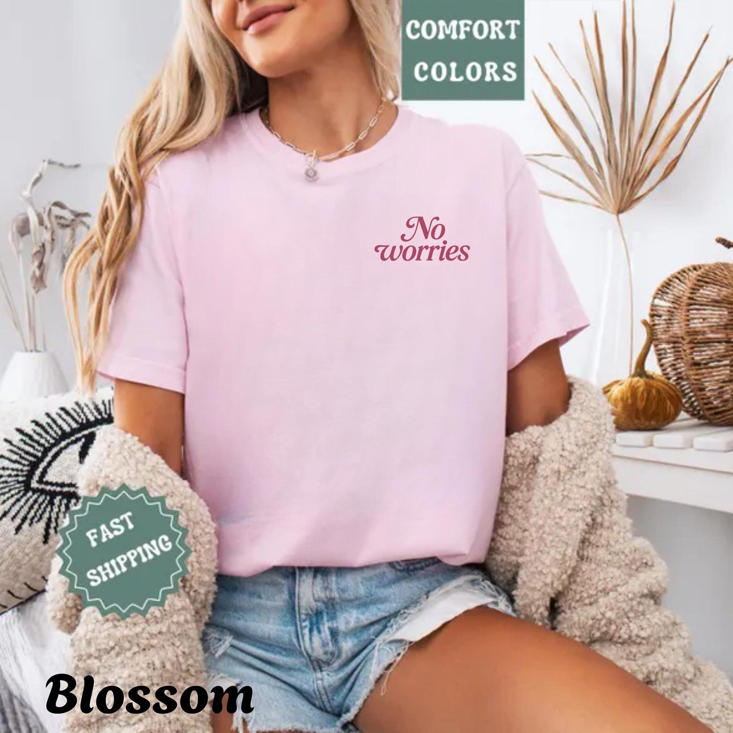 Comfort ColorsÂ® No Worries Shirt | Minimalist Positive Quote T-Shirt | Cute Aesthetic Graphic Top | Relaxed Vibes Gift Tee