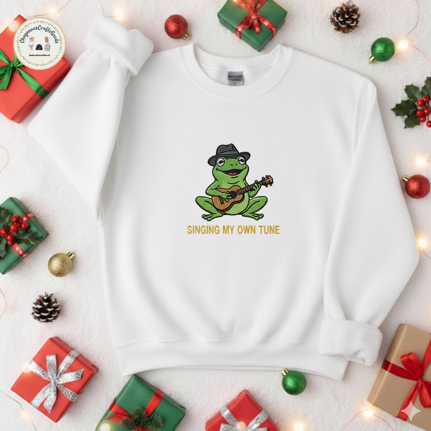 Musician Frog Embroidered T-Shirt â Singing My Own Tune Funny Frog Tee, Quirky Guitar Frog Top, Unique Gift for Music Lovers ESS695