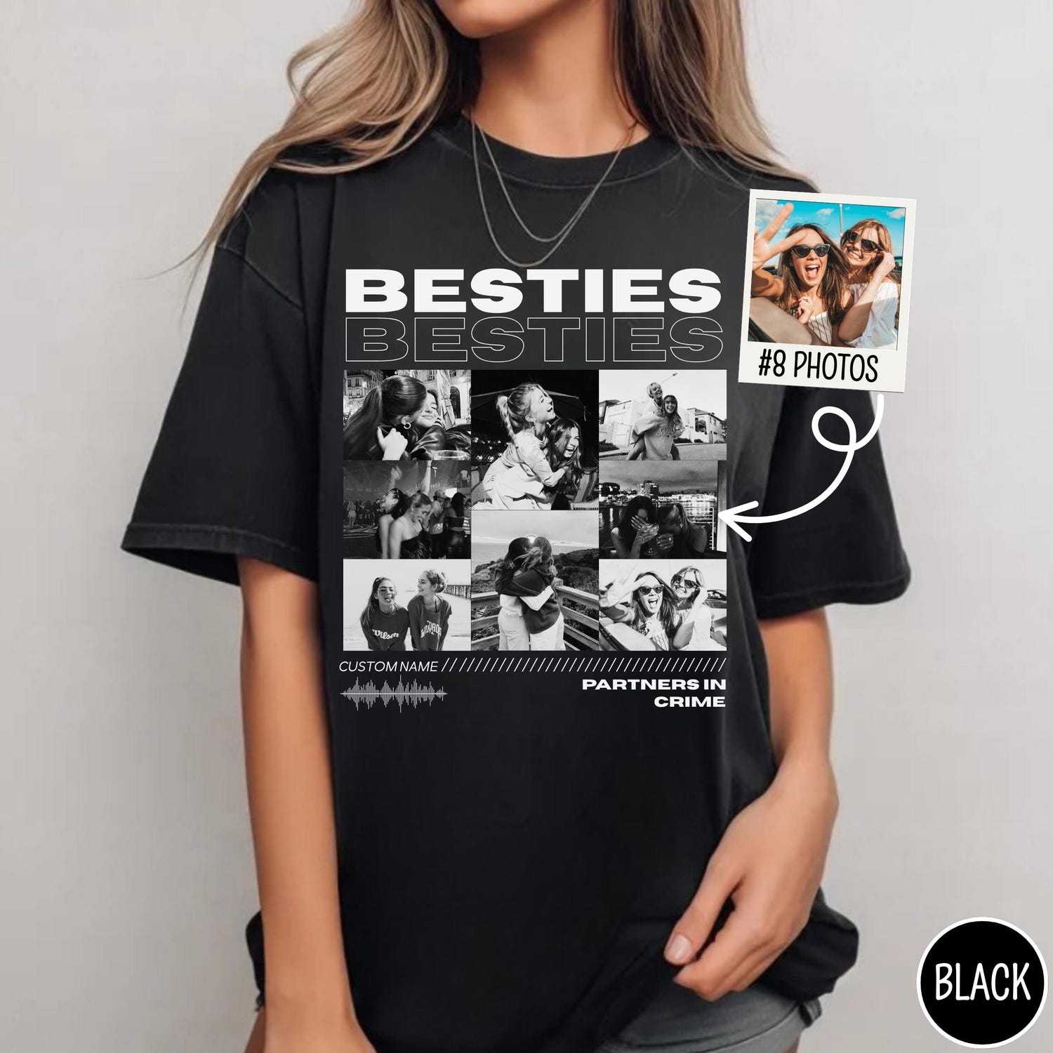 Custom Besties Photo T-Shirt: Vintage 90s Bootleg BFF Tee, Personalized Birthday Gift