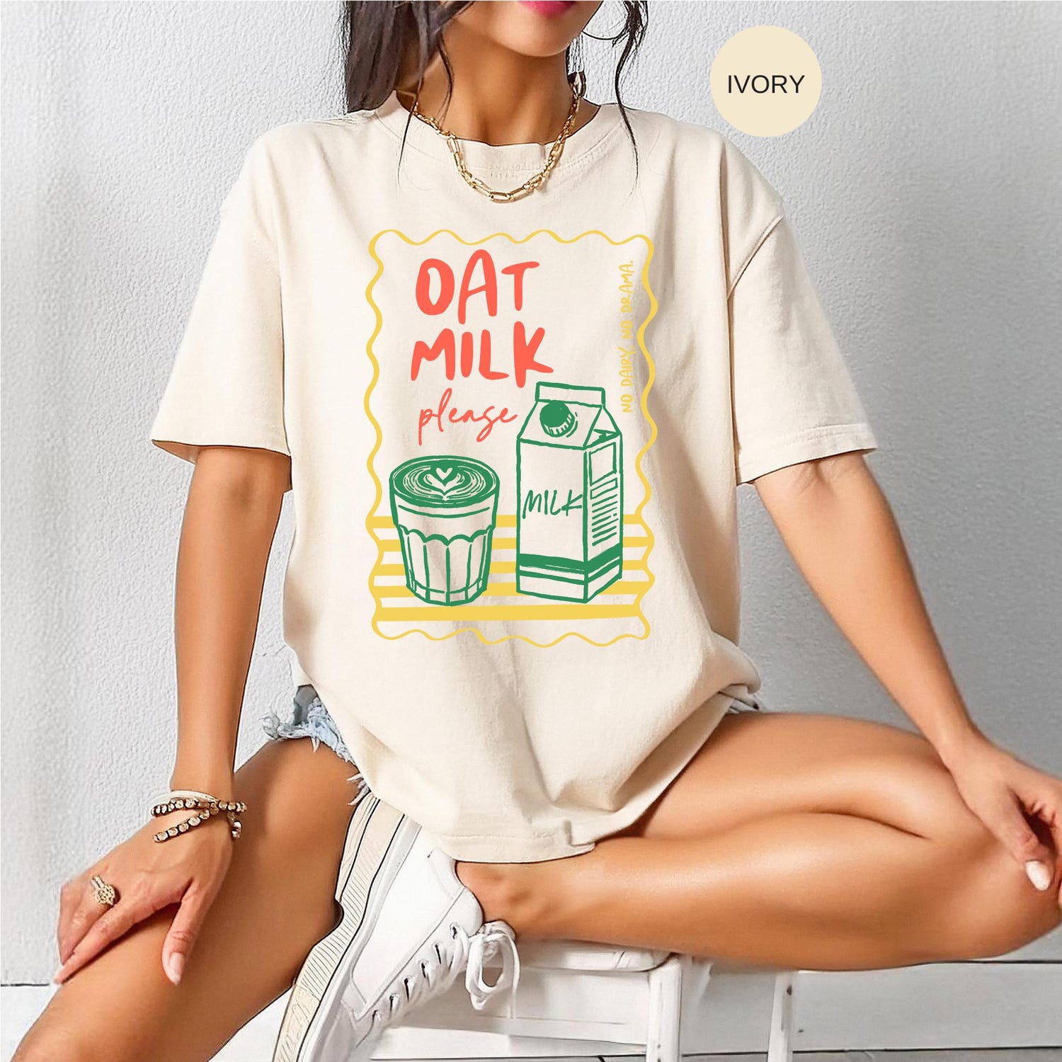 Oat Milk Please Shirt, Retro Coffee Lover Tee, Plant Based Aesthetic Top
