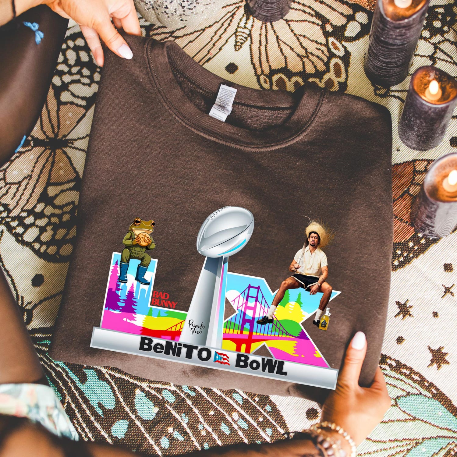 Benito Bowl Shirt, Bad Bunny Super Bowl Tee, Colorful Concert Graphic Top