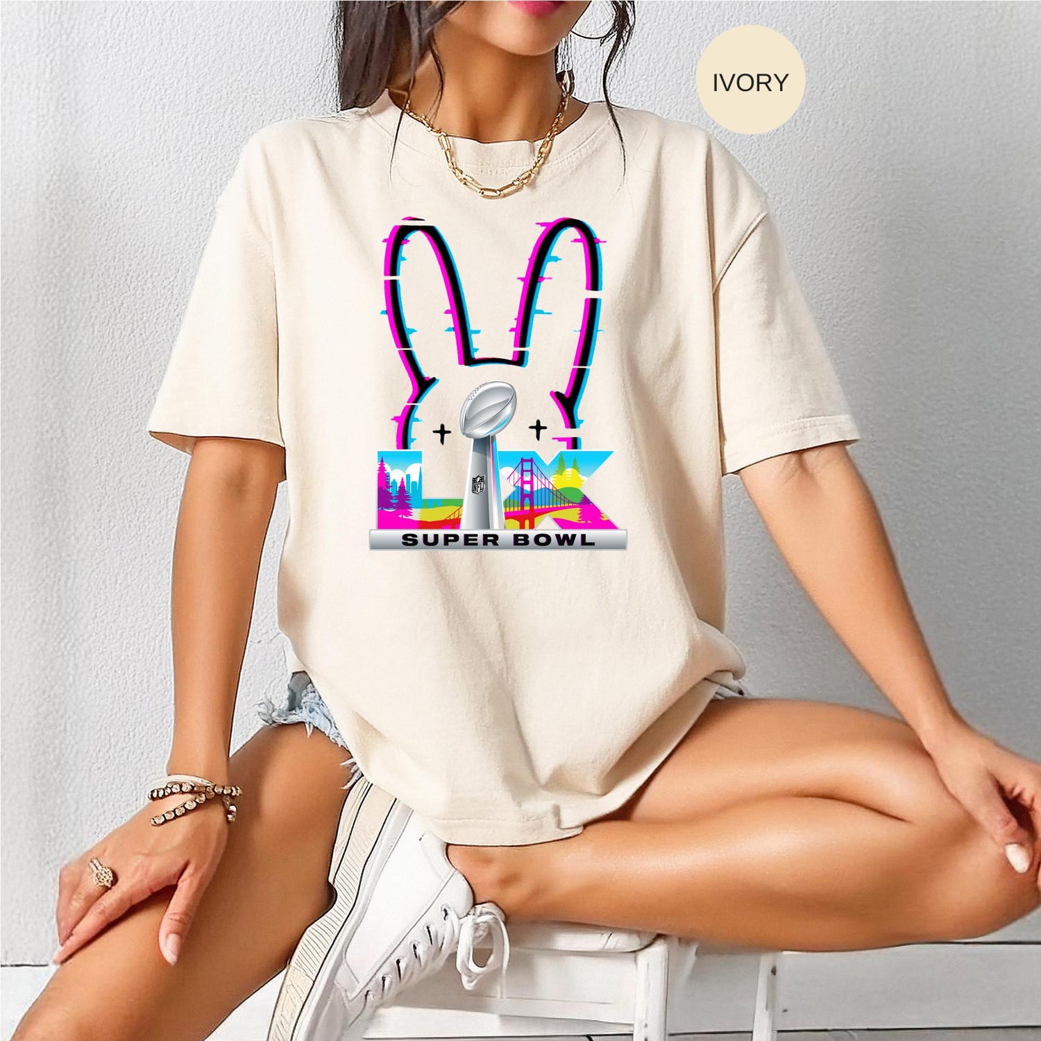 Super Bowl LIX Shirt, Bad Bunny Inspired Tee, Neon Bunny Concert Graphic Top