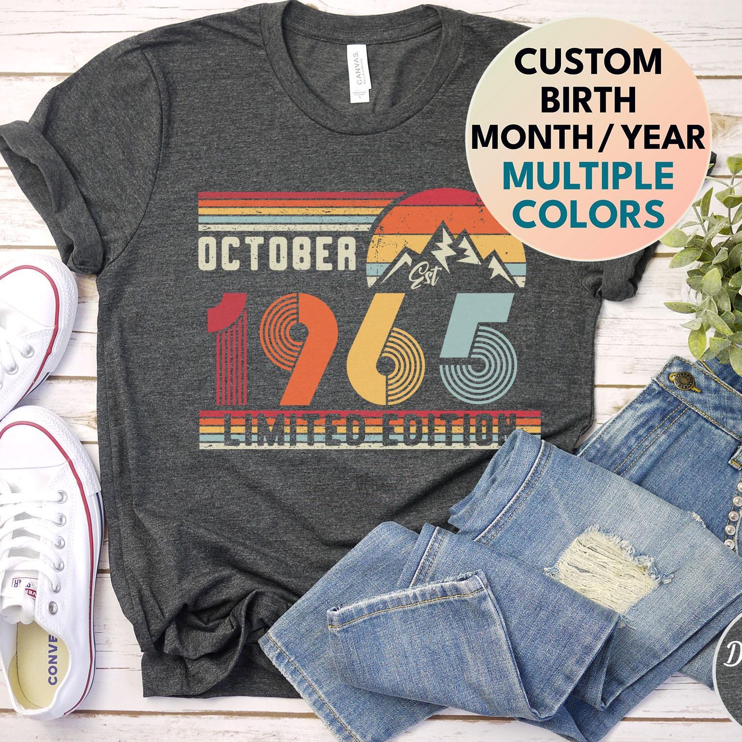 60th Birthday Retro Shirt, 1965 Birthday Sweatshirt Gift, 60 Years Bday Number Hoodie for Women / Men, Sixties Bday Tee For Wife Or Husband