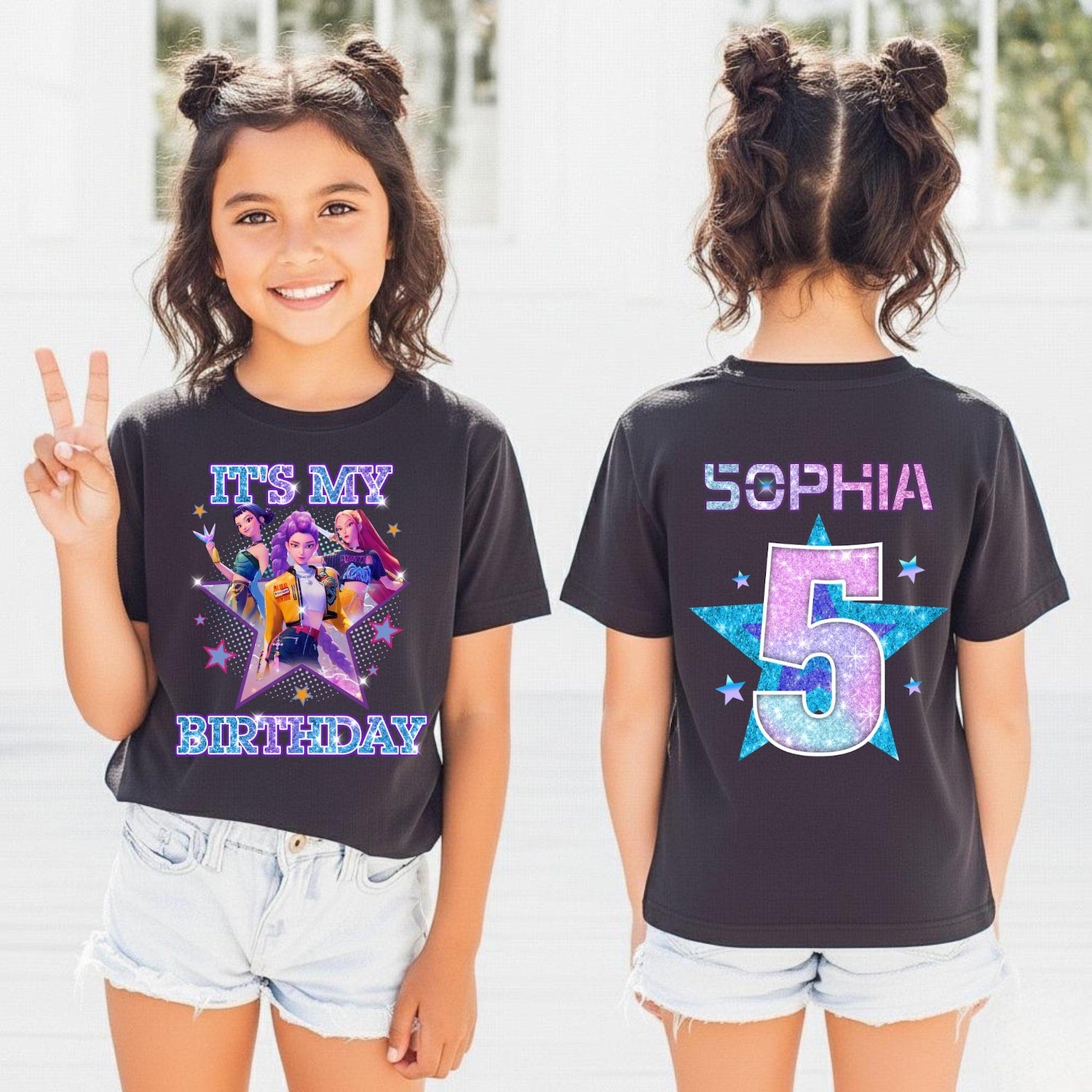 Custom Huntrix Birthday Girl T-Shirt: Demon Hunters Kpop Fan Gift, Mira Rumi Joey Tee