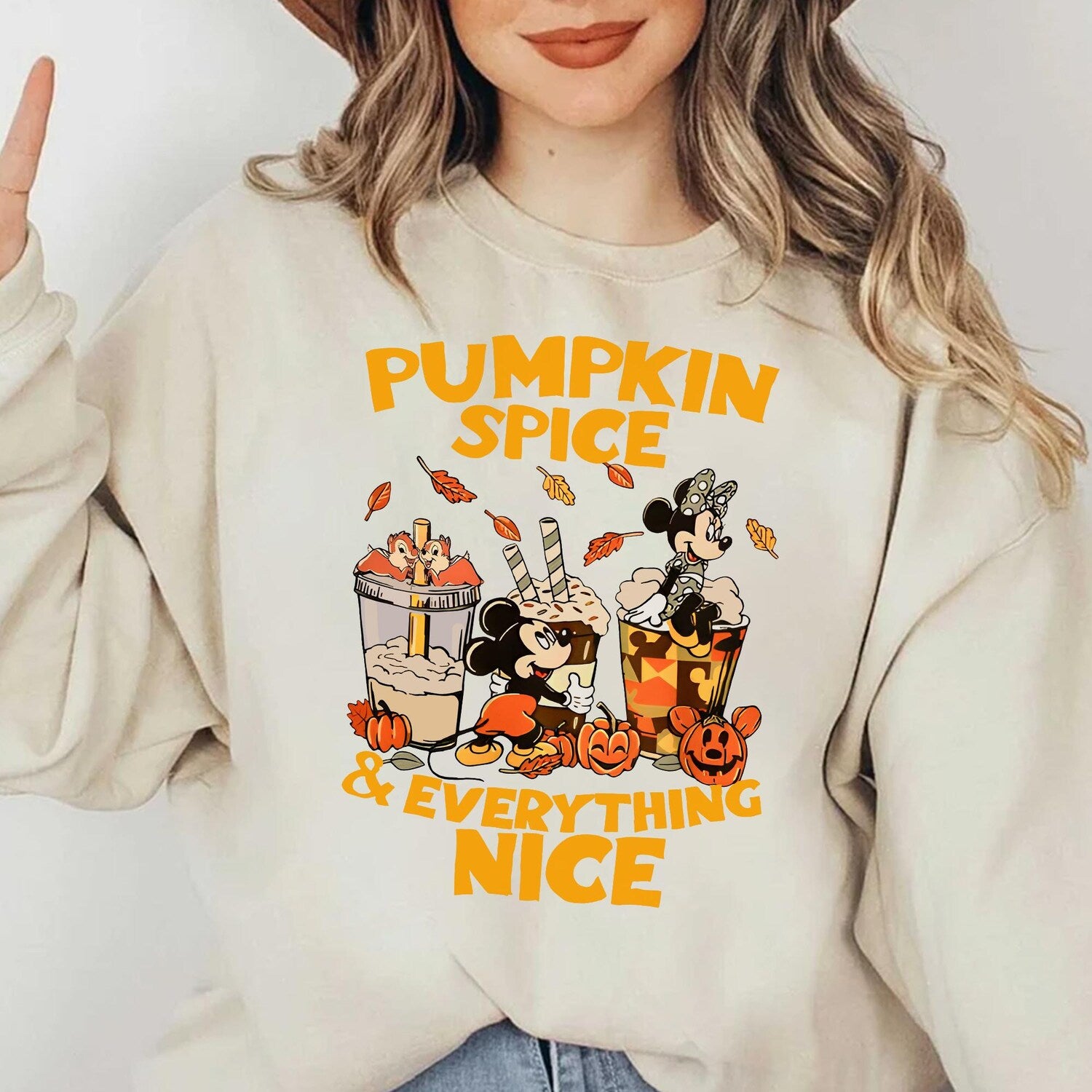 Pumpkin Spice Everything Nice Mickey Mouse Shirt â Cute Autumn Coffee Lovers Tee, Cozy Fall Season Disney Pumpkin Latte Aesthetic Sweatshirt